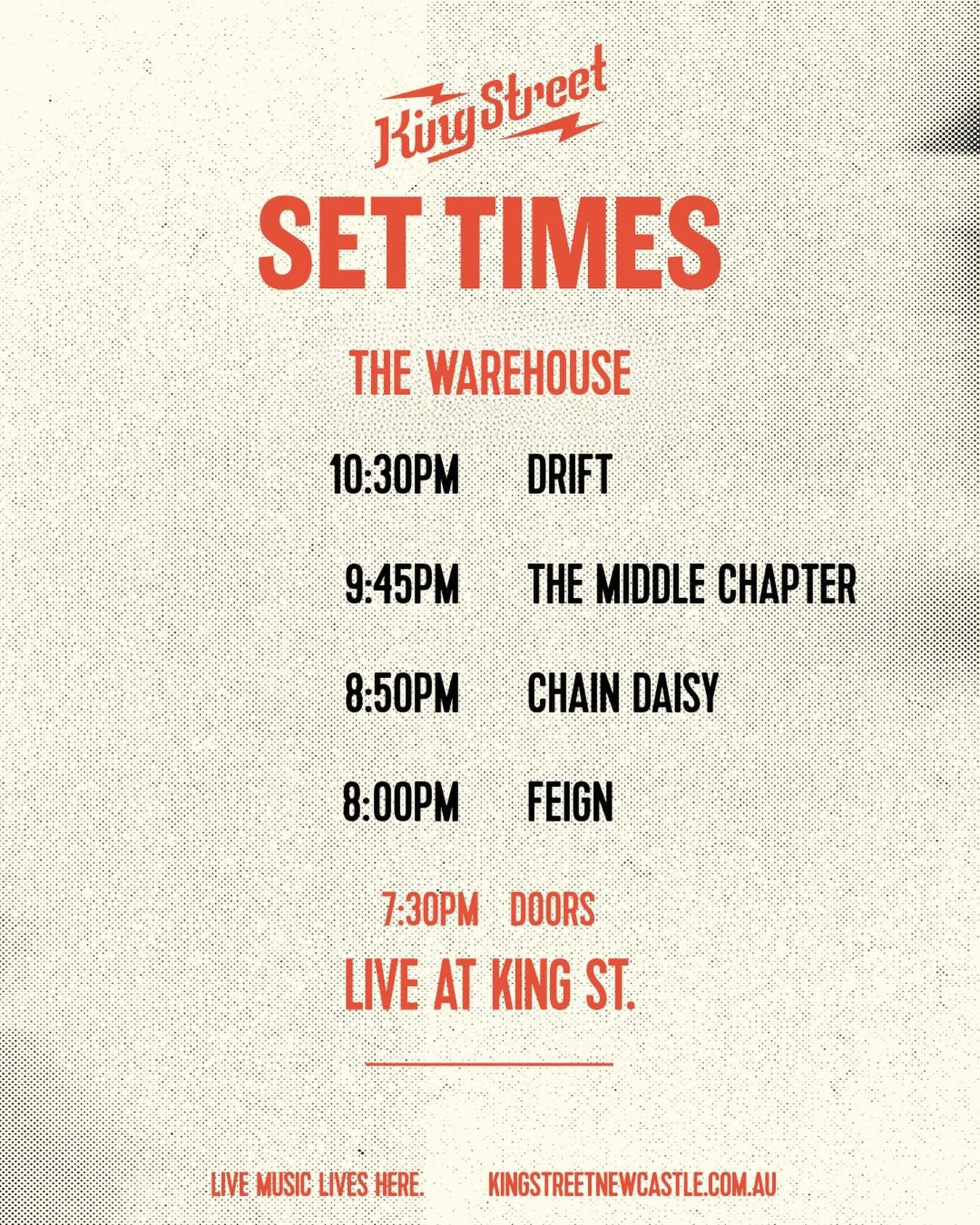 Set times for @driftbandd in the warehouse on Friday. This one is a free show