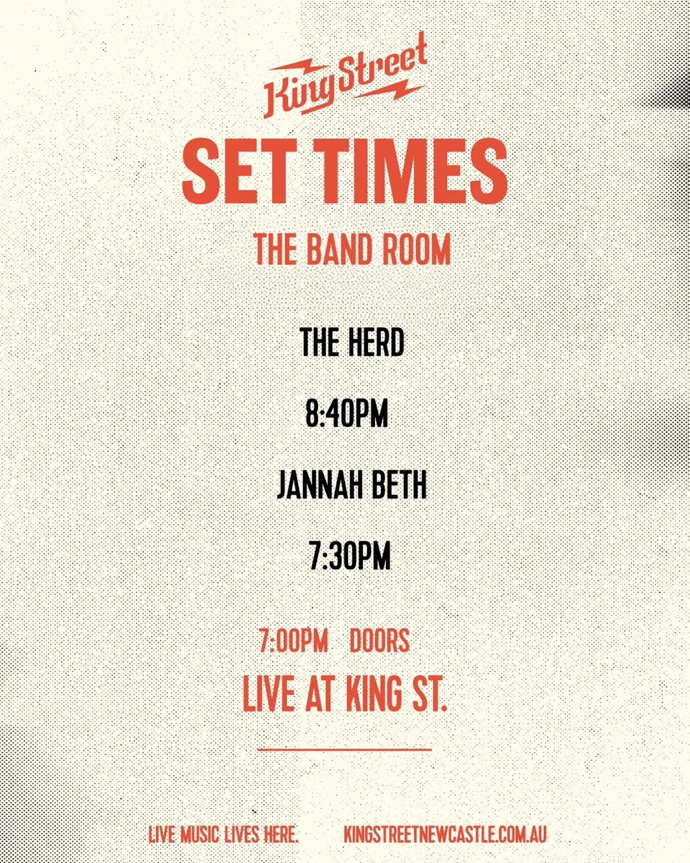 Set times for @its_the_herd in the Bandroom on Saturday. Tix still available!