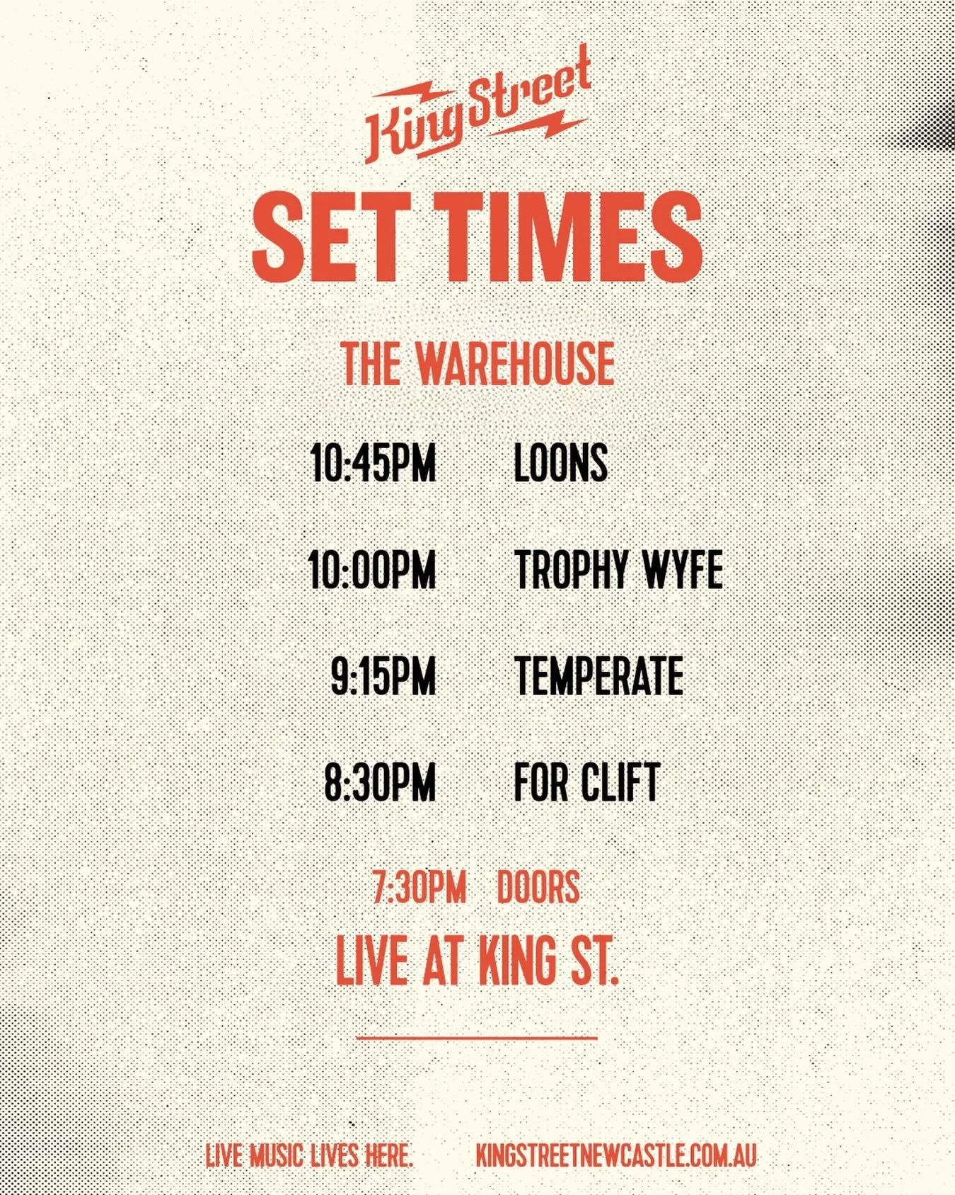 Set times for @loonsband in the Warehouse on Saturday. This one is a free show