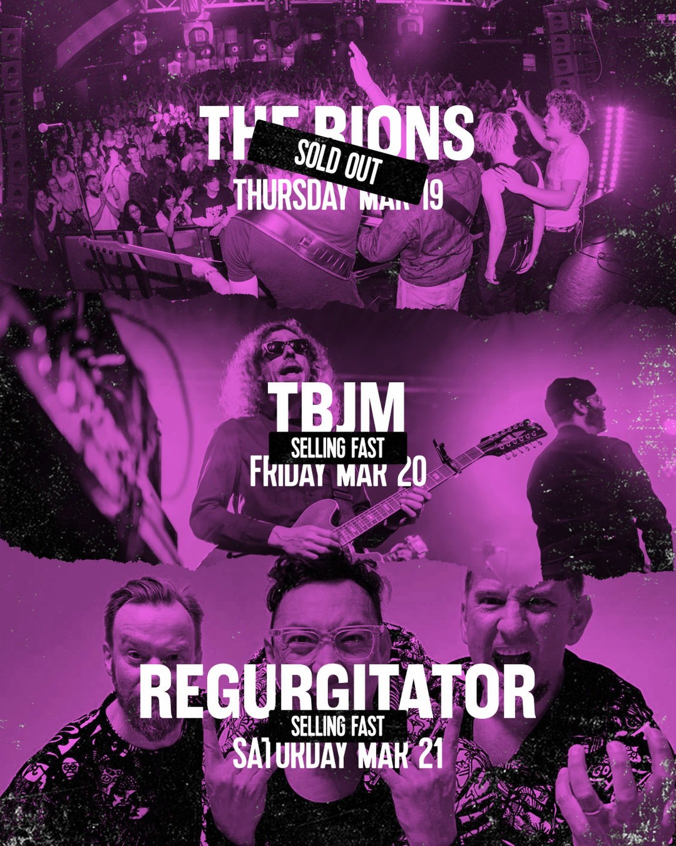A big run of shows gets underway tonight with a SOLD OUT The Rions show followed by The Brian Jonestown Massacre and Regurgitator - both shows down to their final tickets 🚨