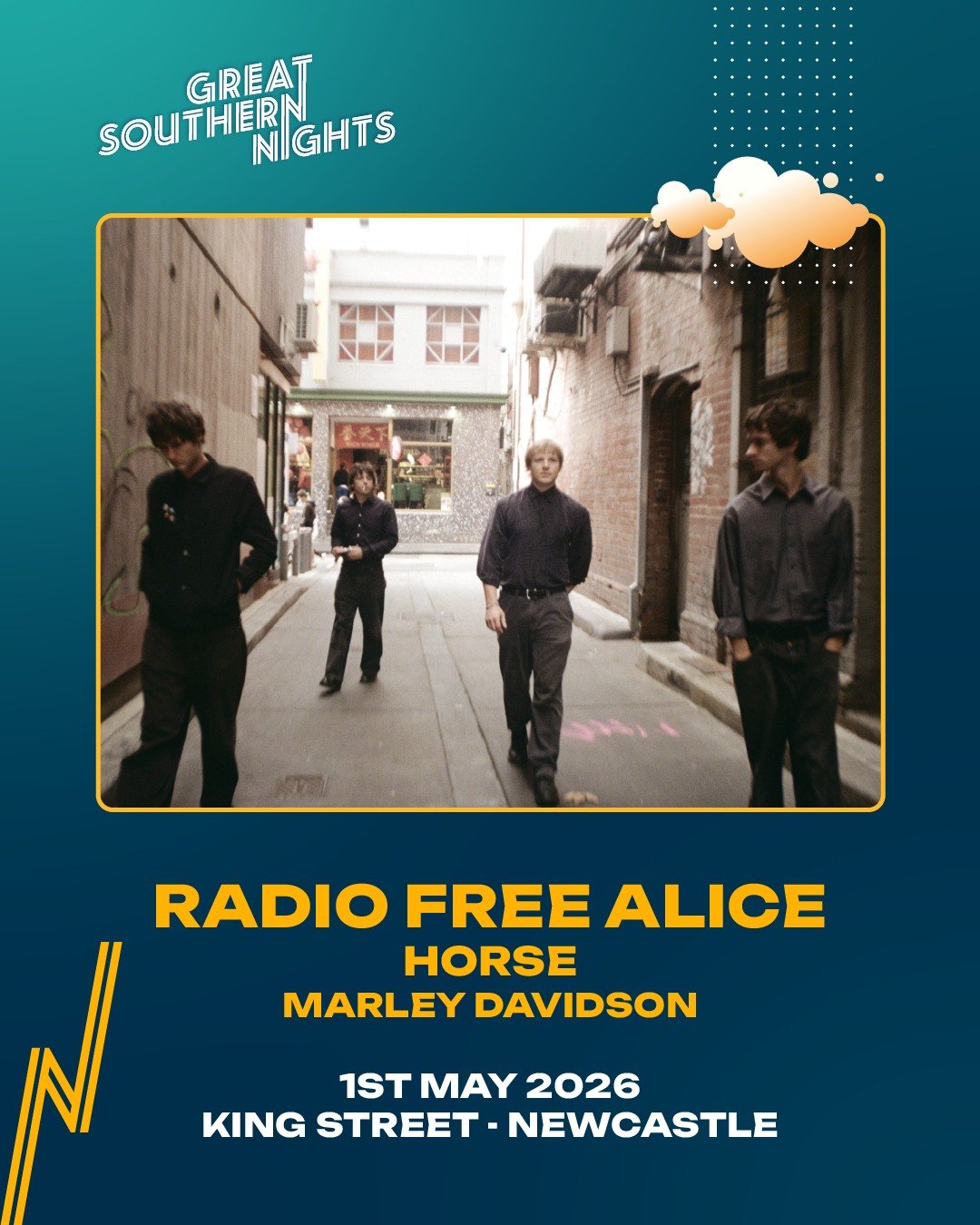 JUST ANNOUNCED: Radio Free Alice are playing at King Street this May as part of Great Southern Nights 🚨 Supported by Horse &amp; Marley Davidson. Tickets on sale now.

Great Southern Nights takes place 2026 from 1-17 May featuring 300+ gigs across S