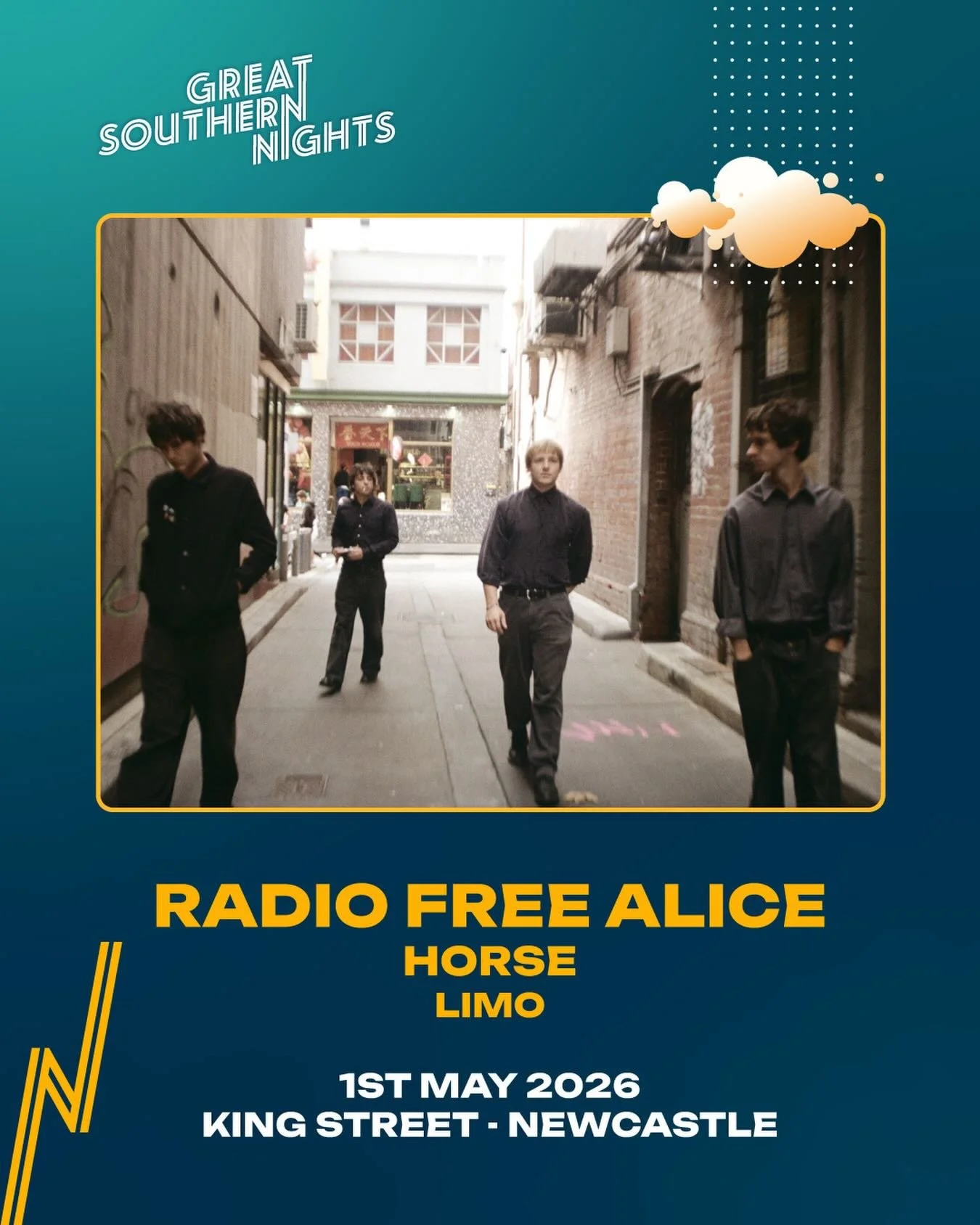 JUST ANNOUNCED: Radio Free Alice are playing at King Street this May as part of Great Southern Nights 🚨 Supported by Horse &amp; Marley Davidson. Tickets on sale now.

Great Southern Nights takes place 2026 from 1-17 May featuring 300+ gigs across S