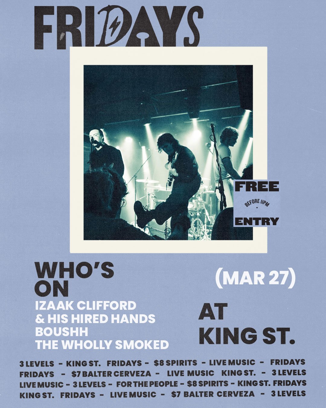 Local music for your Friday.
Izaak Clifford &amp; His Hired Hands are releasing a single and celebrating with us, @boushhband &amp; @thewhollysmokedmusic. Swipe for set-times. This one's free.