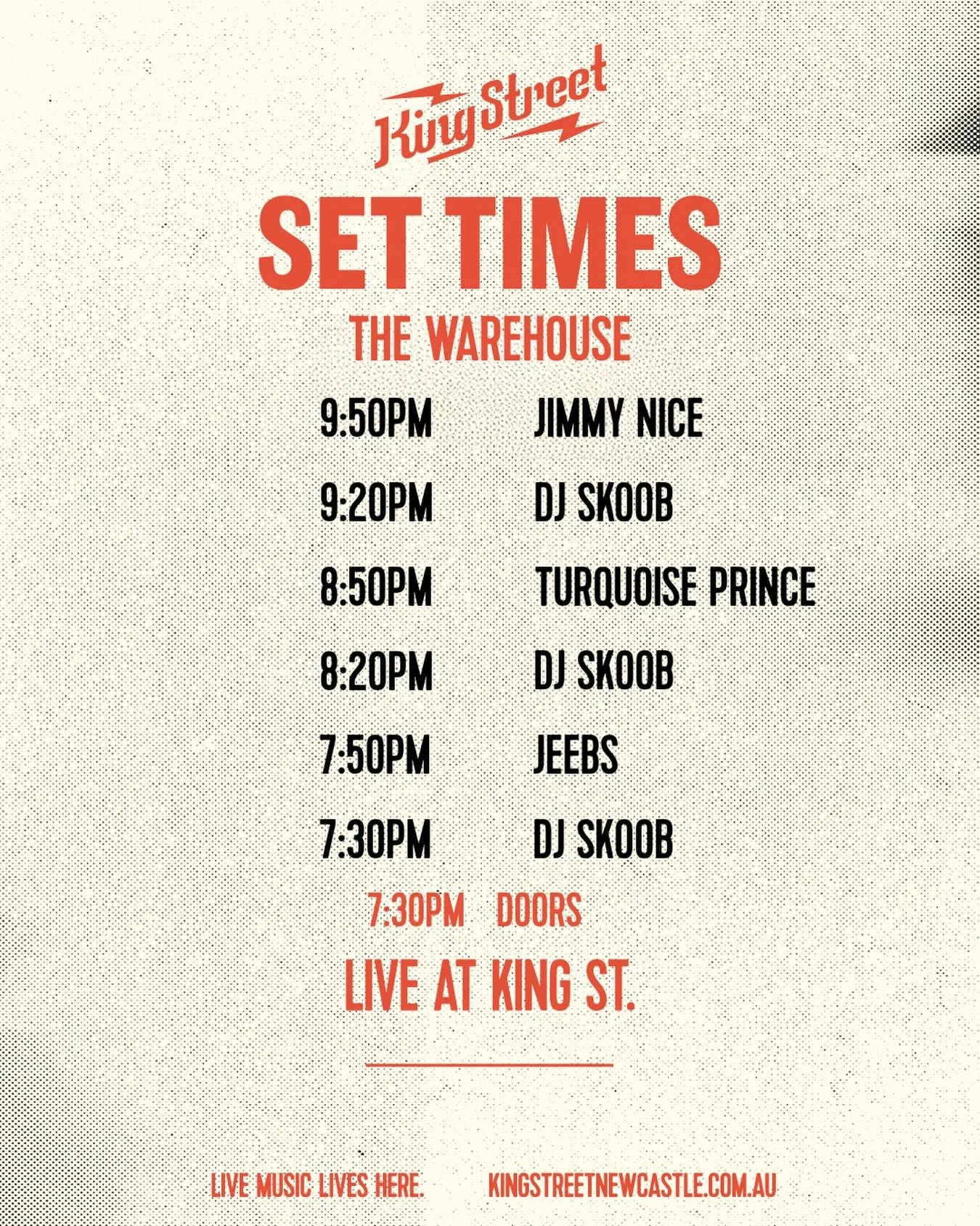 Set times for @jimmynice in the Warehouse on Friday. Tickets still available!