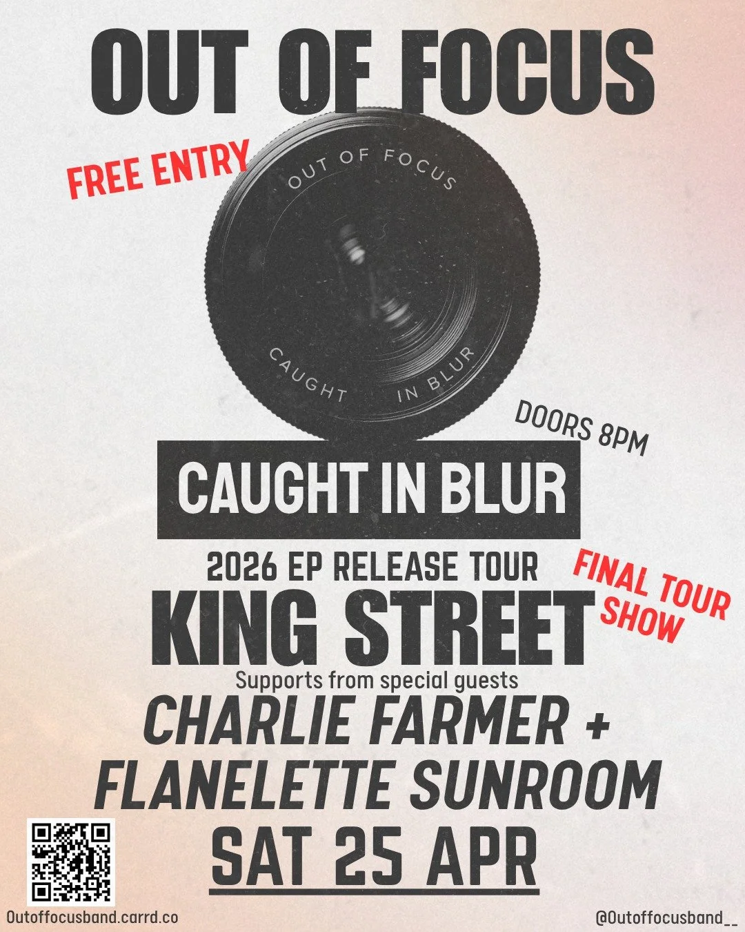 Here's who you'll find upstairs in The Warehouse this Saturday for your live music fix.

Out of Focus
Charlie Farmer
Flanelette Sunroom