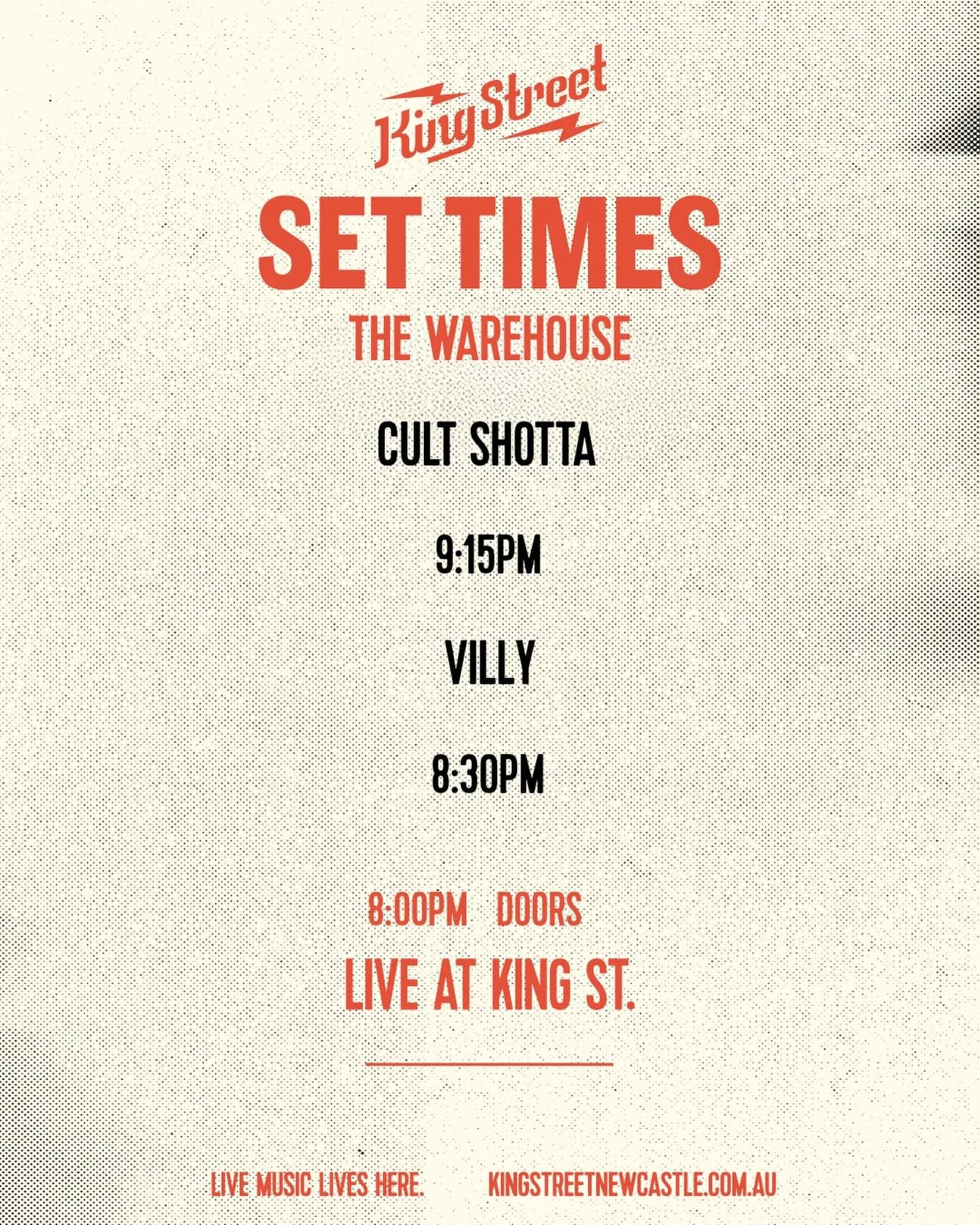 Set times for @cultshotta in the Warehouse on Saturday. Tix still available!