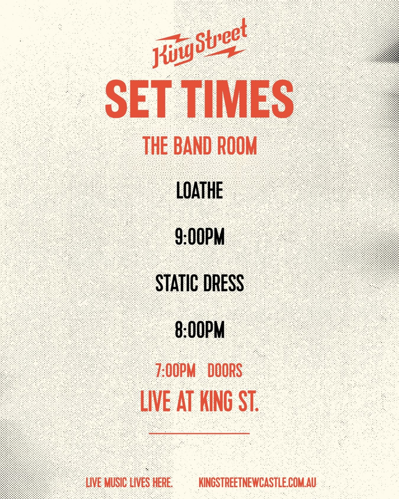 Set times for @loatheasone in the Bandroom on Friday. Tickets selling fast!