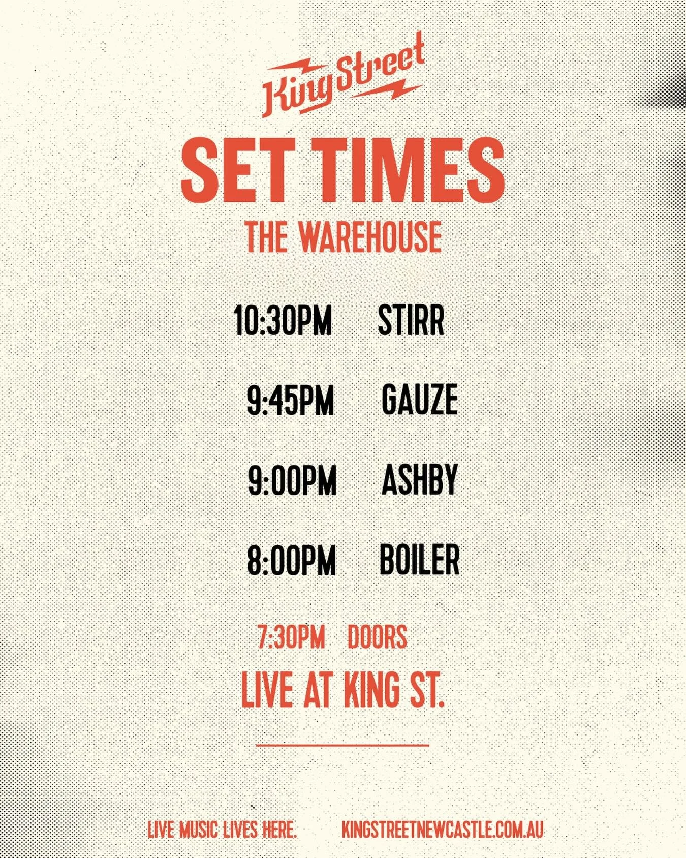 Set times for @stirrstirrstirr in the Warehouse on Friday. This one is a free show!