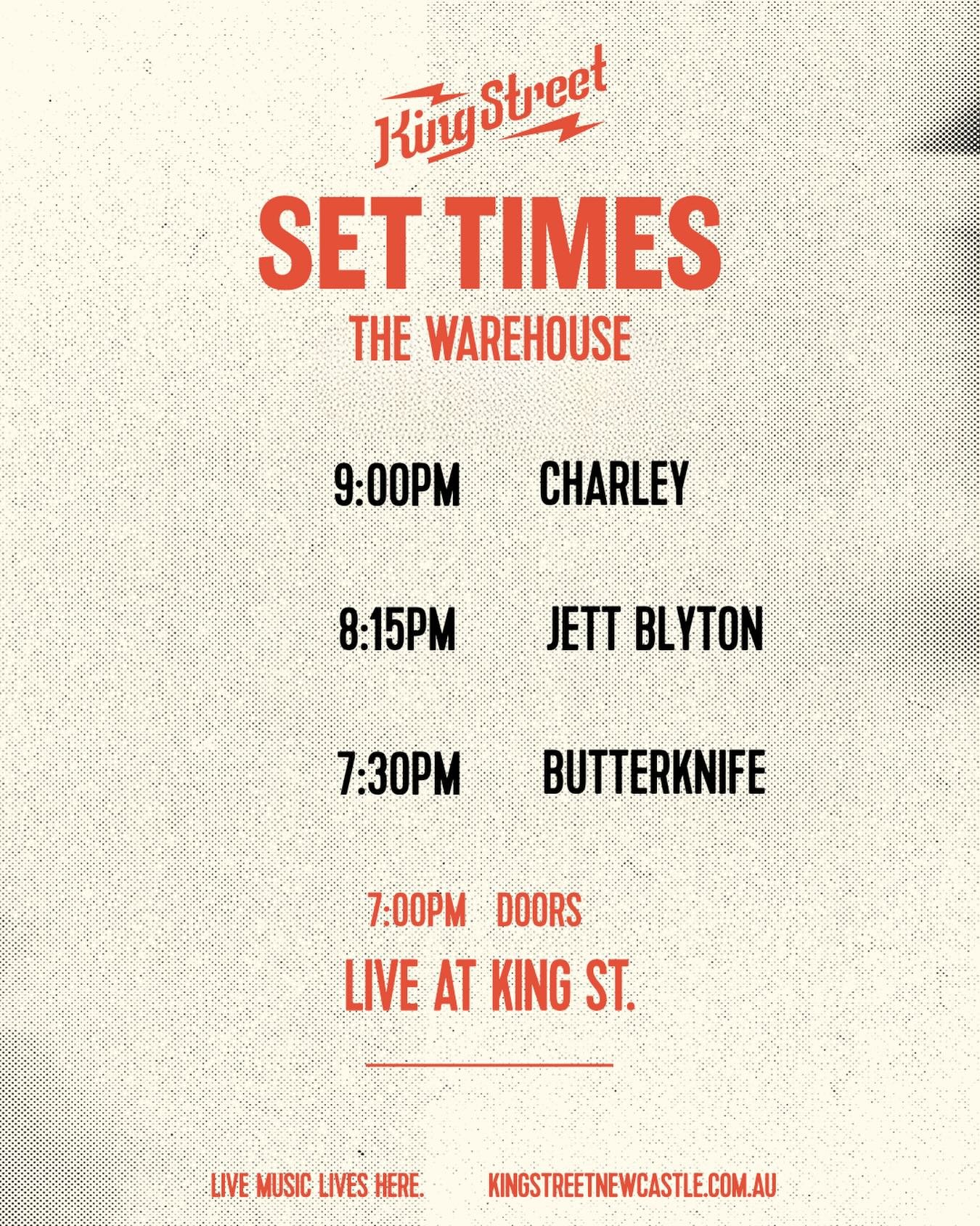 Set times for @charleysux in the Warehouse on Saturday. Tickets still available!