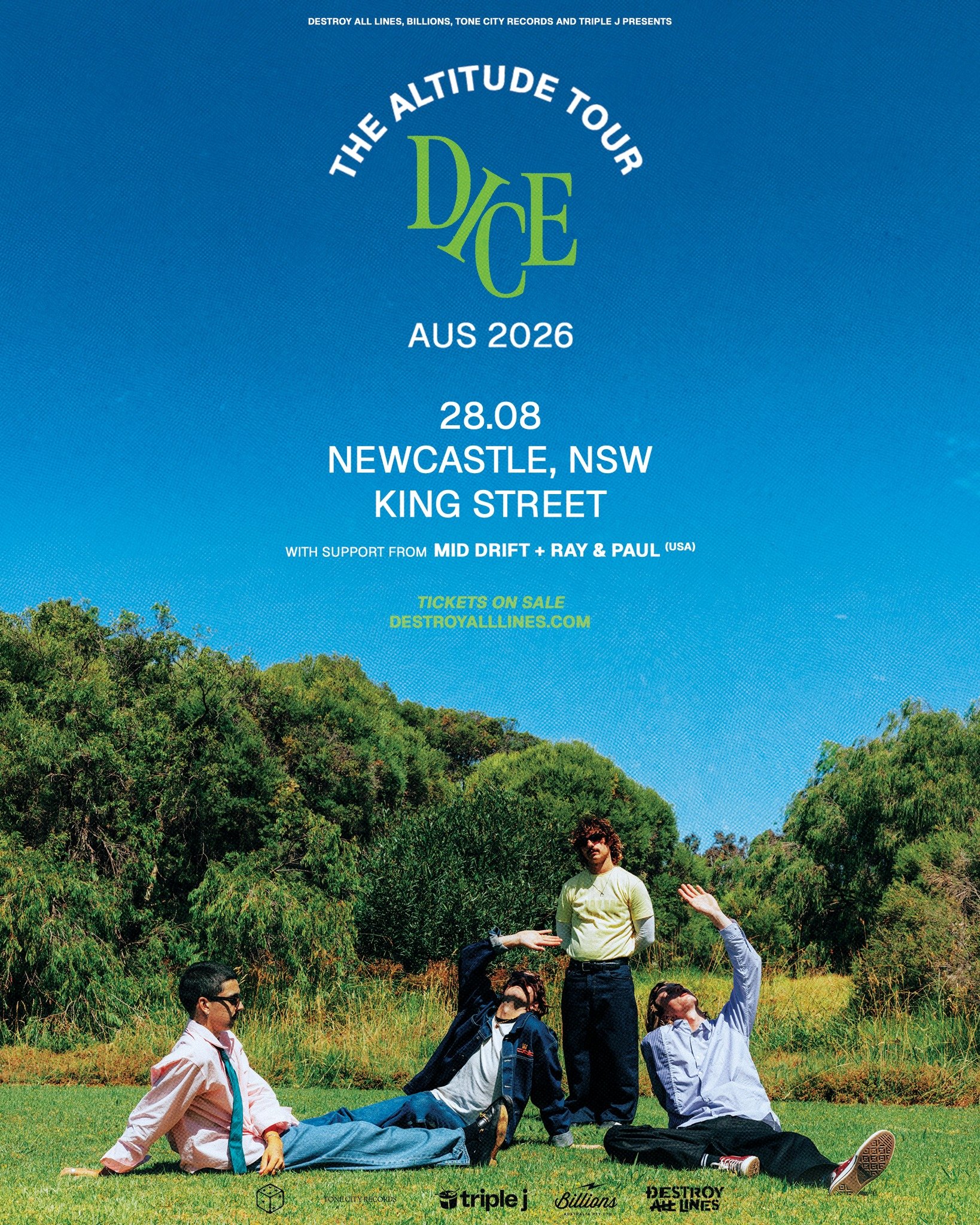 TICKETS ON SALE NOW!

DICE is coming to King Street on August 28th, supported by Mid Drift and Ray &amp; Paul. Tickets are officially on sale now. Secure yours via our website. 🎲