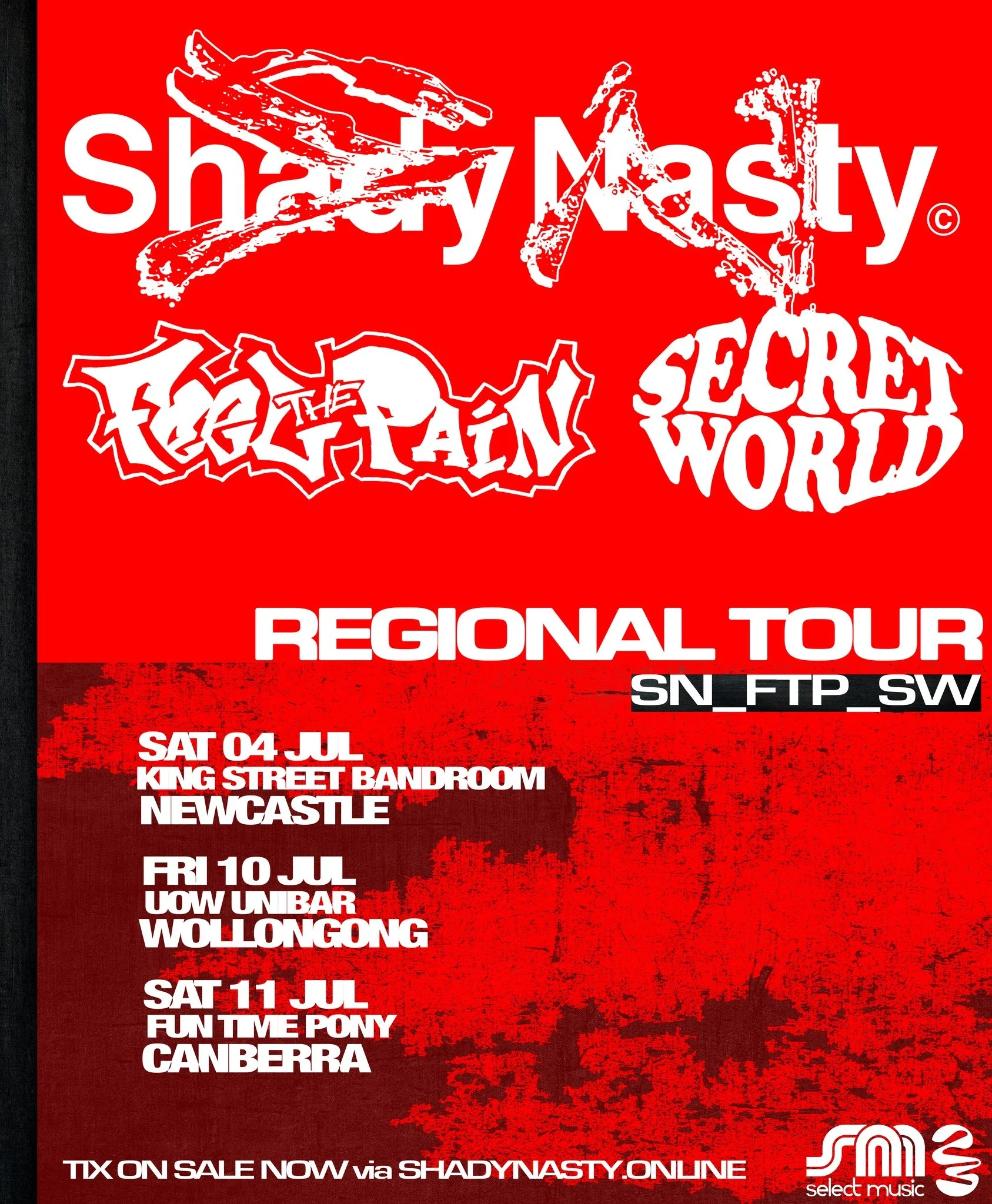 SHADY NASTY + FEEL THE PAIN + SECRET WORLD coming to the Band Room next month 🚨