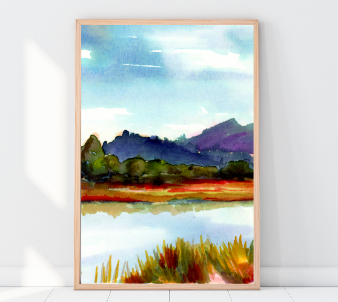 LARGE WALL ART- San Rafael Wetlands Watercolor Print – Marin County California Landscape by ReGalloway