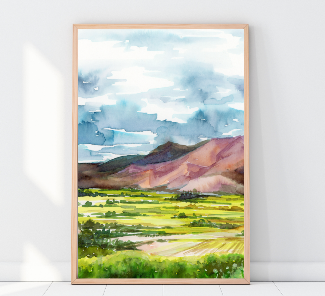 Large Wall Art- Ojai Valley Watercolor Art Print – California Landscape