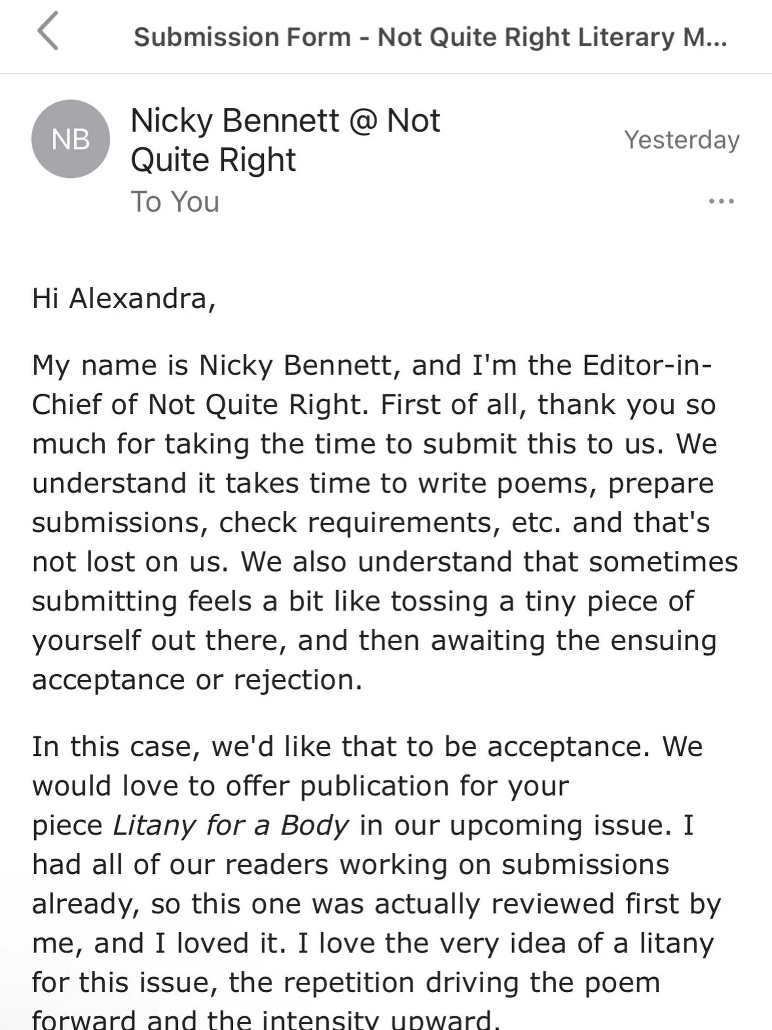 Excited and honored to have one of my poems selected for publication by the amazing @notquiteright.litmag ❤️&zwj;🔥🌹 
Litany for a Body loading ✨✨✨