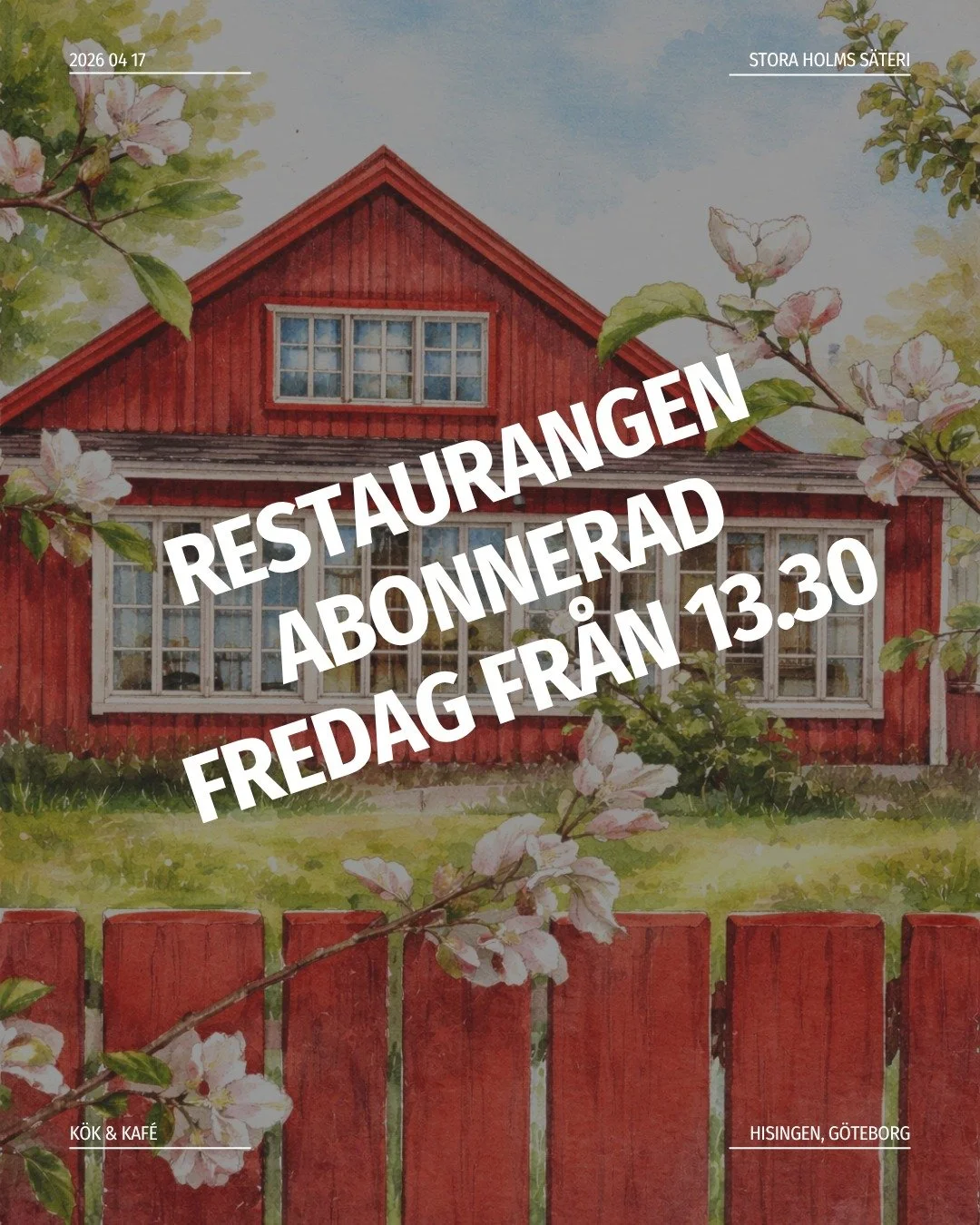Fredagen den 17 april &auml;r det full fart hos j. mat &amp; mer K&Ouml;K &amp; KAF&Eacute; &ndash; fr&aring;n kl. 13.30 &auml;r det n&auml;mligen bokat f&ouml;r ett privat s&auml;llskap. Fram till dess &auml;r du varmt v&auml;lkommen som vanligt!
.
