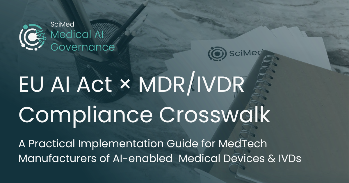 Social image for the SciMed EU AI Act × MDR/IVDR Compliance Crosswalk for AI-enabled medical device and IVD manufacturers.