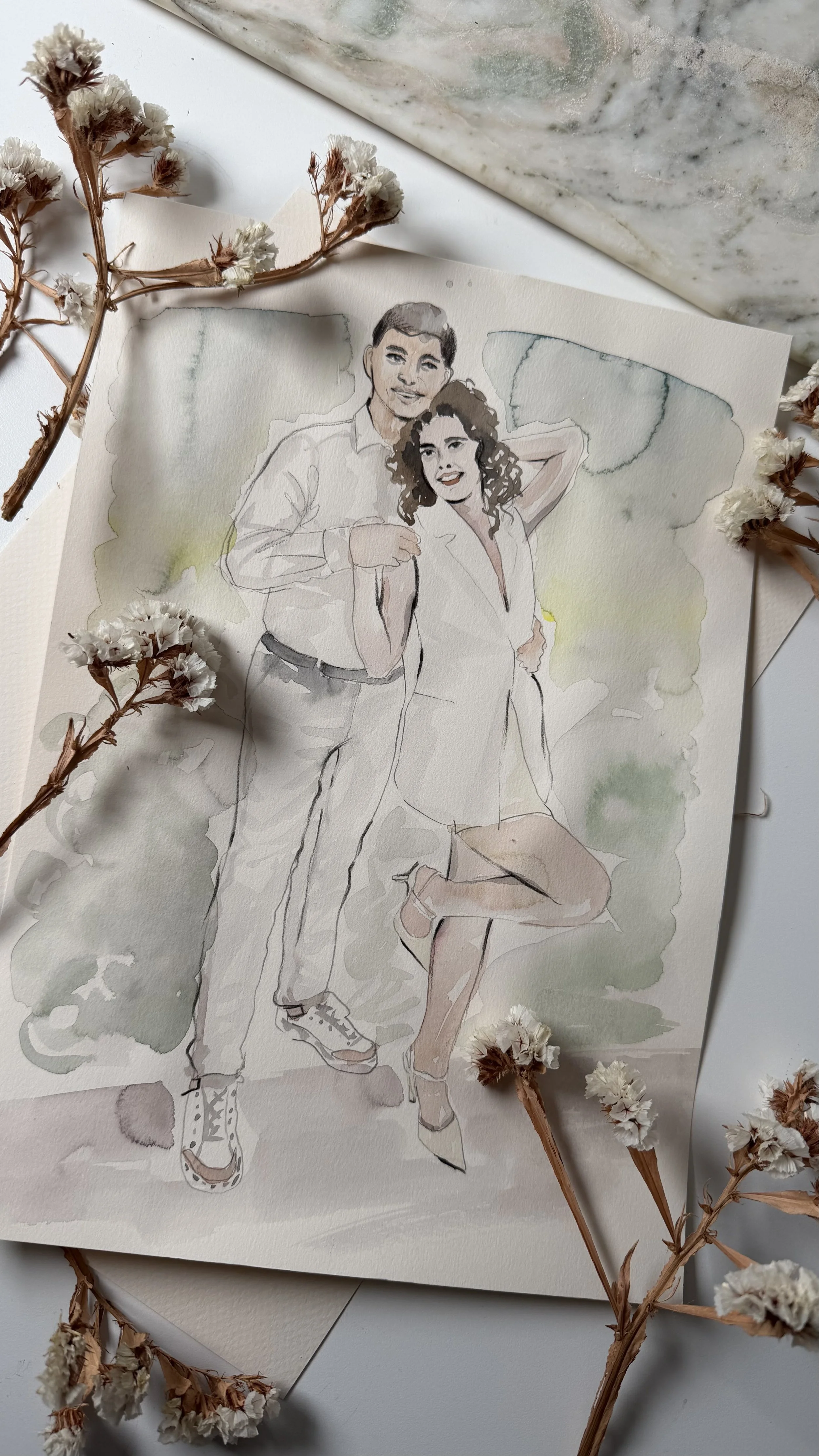 Watercolor couple portrait created for live event illustration