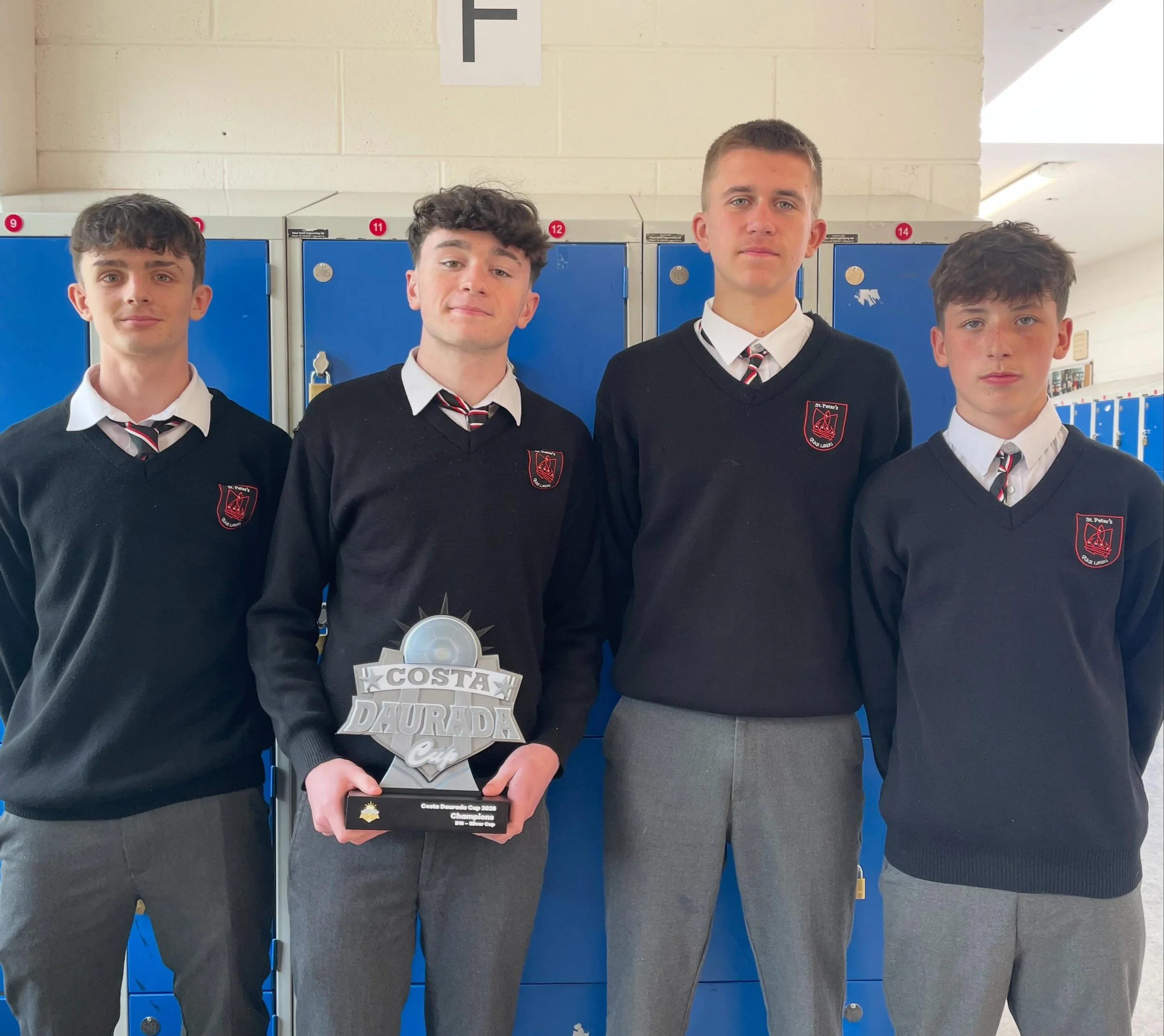 In Our Community 

Congratulations to St. Peter&rsquo;s students Harry Tett, Sean O&rsquo;Riordan, Michal Szaganski and Darragh Curley, who were members of the U16 Passage Soccer Club side who won the Costa Daurada Cup Competition in Salou during the