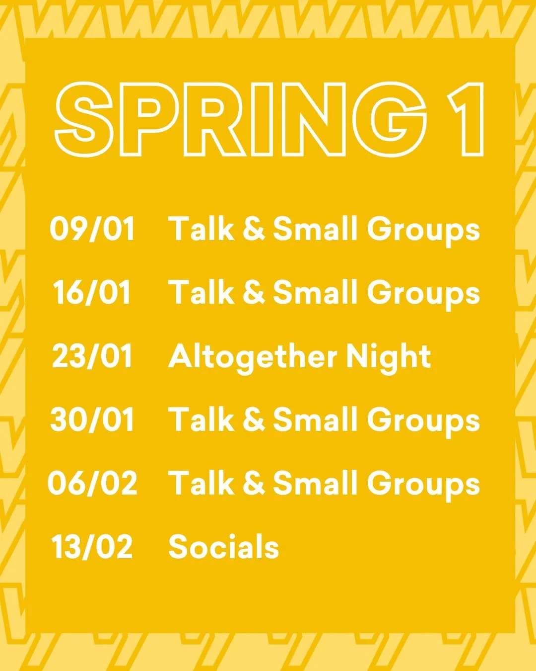 Happy New Year! 🥳✨

Here's a snapshot of what's coming up over the next half term at Welcome Youth.

See you there!