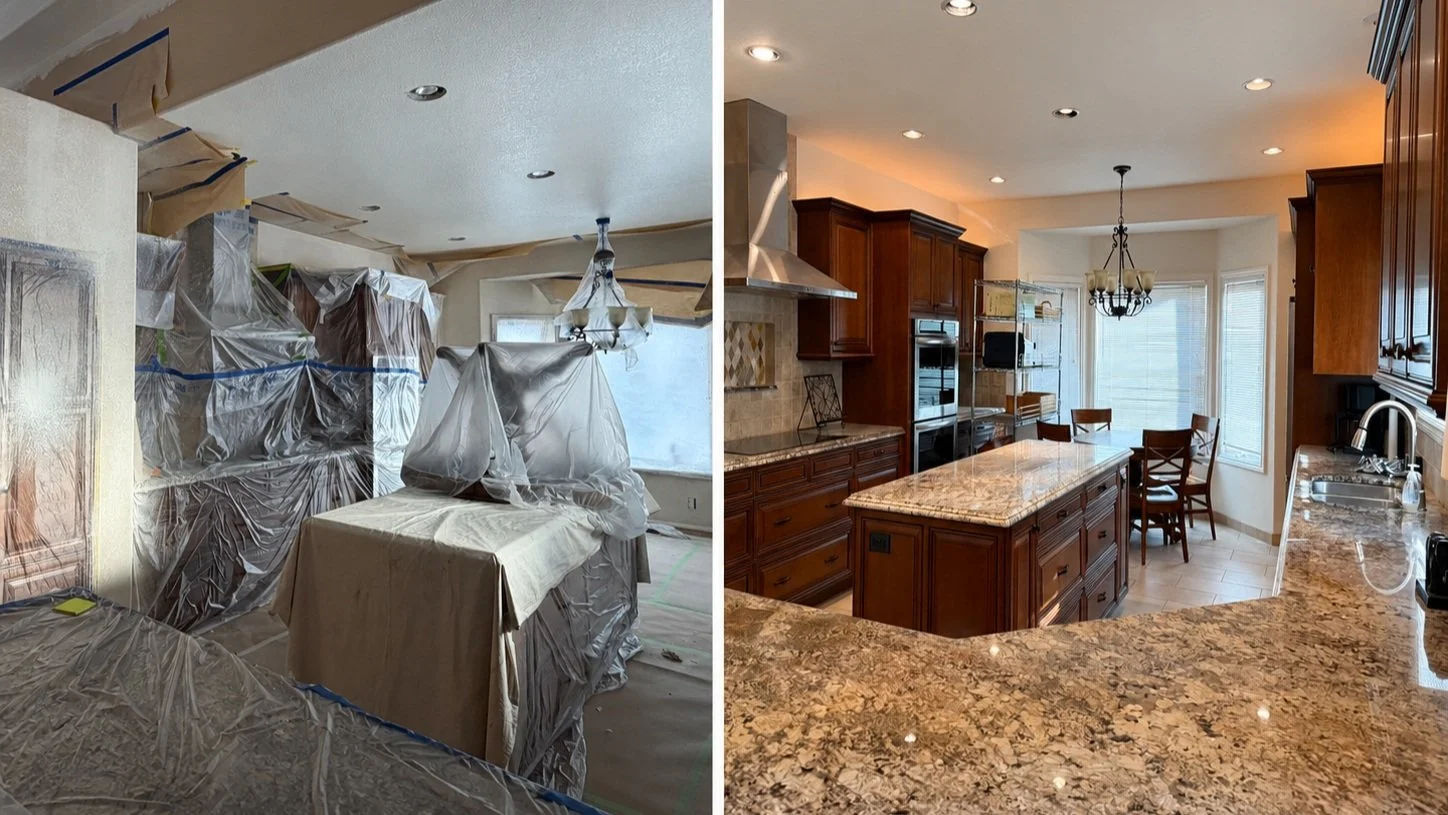 Attention homeowners and Realtors: the order of repairs, drywall, and painting matters.
This kitchen was carefully protected, painted, and left clean and move-in ready. Our latest blog explains what should be completed first and how Realtors can stan