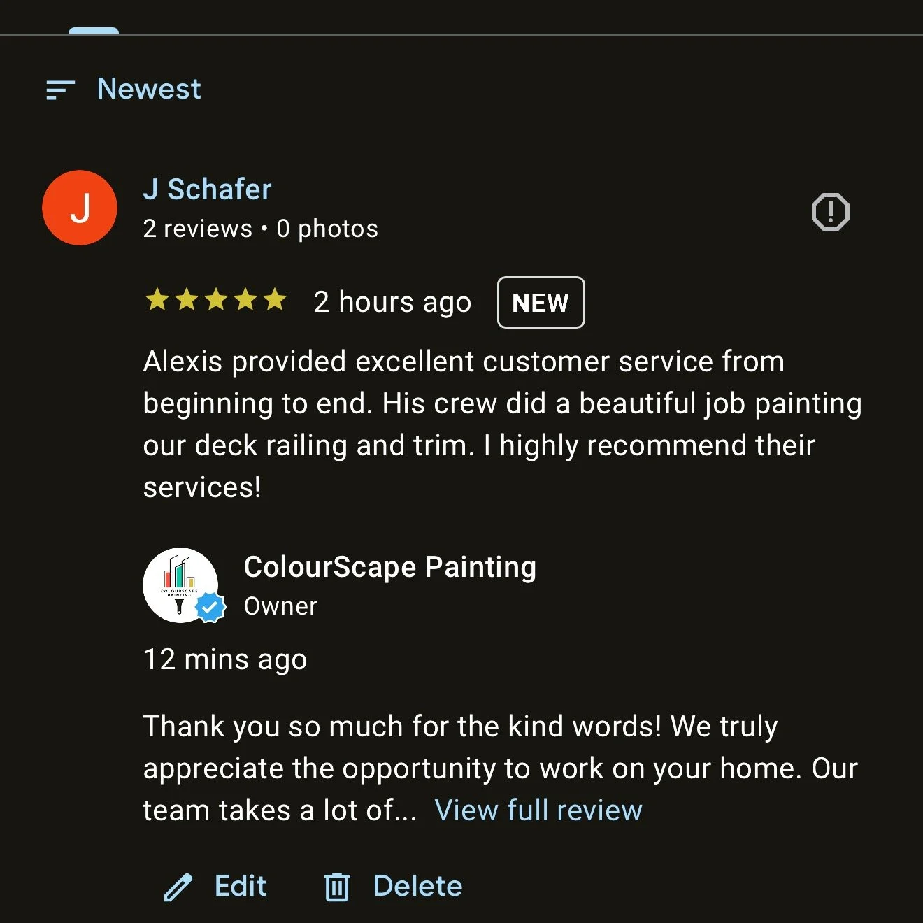 ⭐️⭐️⭐️⭐️⭐️
Another happy homeowner 🙌
We recently completed this deck railing and trim project, and seeing reviews like this means everything to our team. At Colourscape Painting, we believe great work is about more than just the final coat of paint 