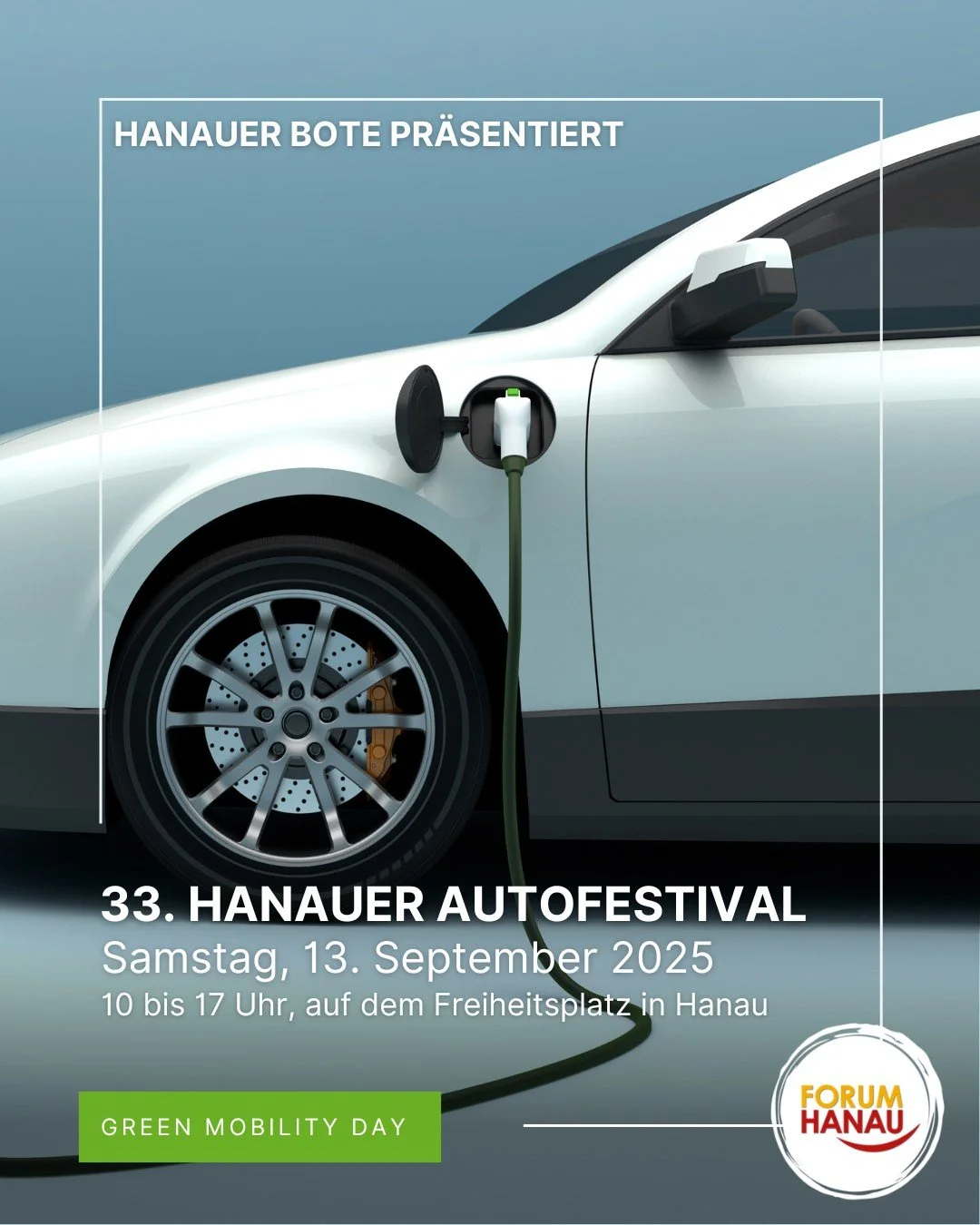 🚘Die beliebte und traditionsreiche Autoshow, der „Green Mobility Day", geht in die 33. Runde.
📅Wann: Samstag, dem 13. September - 10 bis 17 Uhr
📍Wo: Freiheitsplatz in Hanau
Hier präsentieren eine Vielzahl Autohäuser aus der