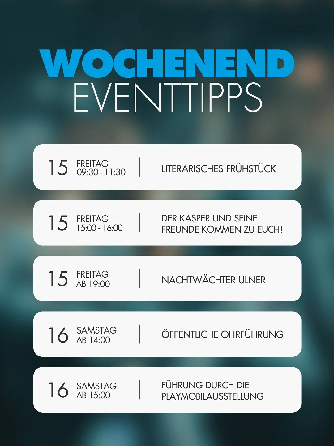 🌟Wochenende-Tipps f&uuml;r Gelnhausen🌟
Ihr sucht noch nach Ideen, was ihr am Wochenende in Gelnhausen erleben k&ouml;nnt? Wir haben ein paar spannende Veranstaltungen f&uuml;r euch herausgesucht. Ganz unabh&auml;ngig und als kleine Inspiration f&uu