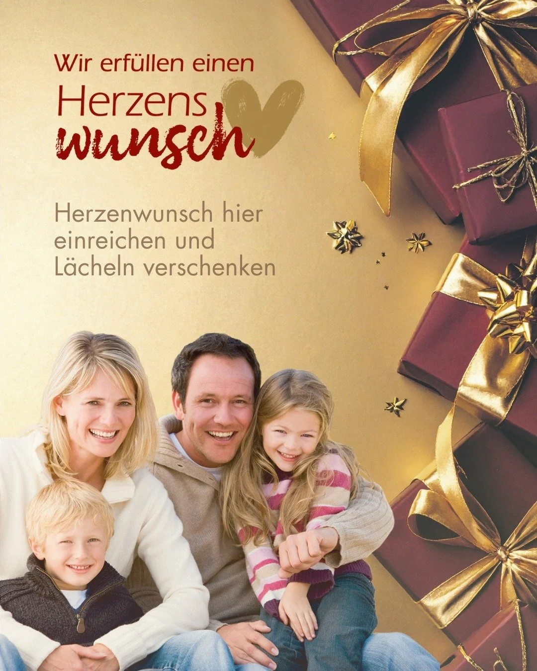 Nominieren Sie Ihren Herzenswunsch 2025!

Schenken ist das sch&ouml;nste Geschenk. 🎁🎀

Kennen Sie einen stillen Helden, einen unerm&uuml;dlichen Verein oder eine soziale Einrichtung, die dringend Unterst&uuml;tzung braucht? In der sch&ouml;nsten Ze