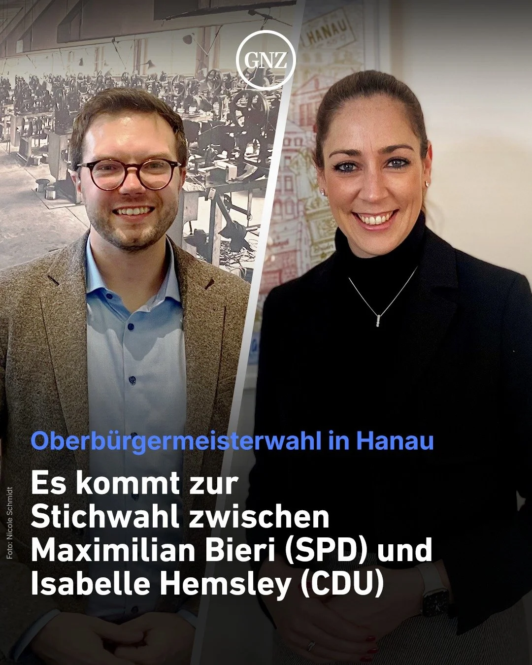 Es hat f&uuml;r Maximilian Bieri (SPD) nicht ganz f&uuml;r die absolute Mehrheit gereicht: Er kommt bei der B&uuml;rgermeisterwahl in Hanau auf 48,1 Prozent der Stimmen und geht in zwei Wochen mit Isabelle Hemsley (CDU, 35,7 Prozent) in die Stichwahl