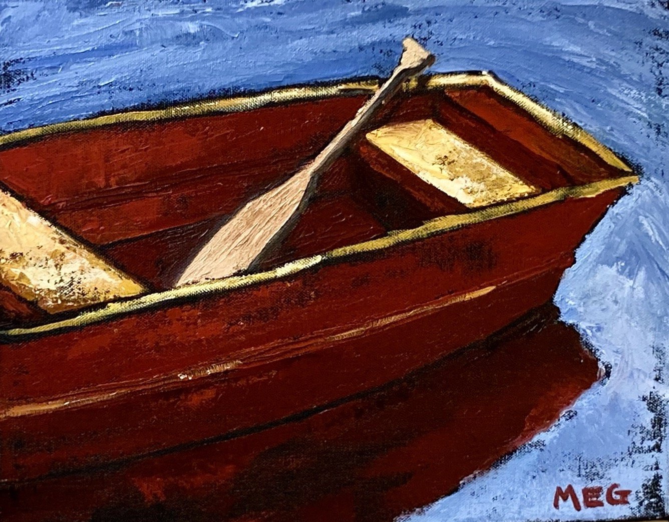 Red Canoe Yellow Sunlight Blue Water