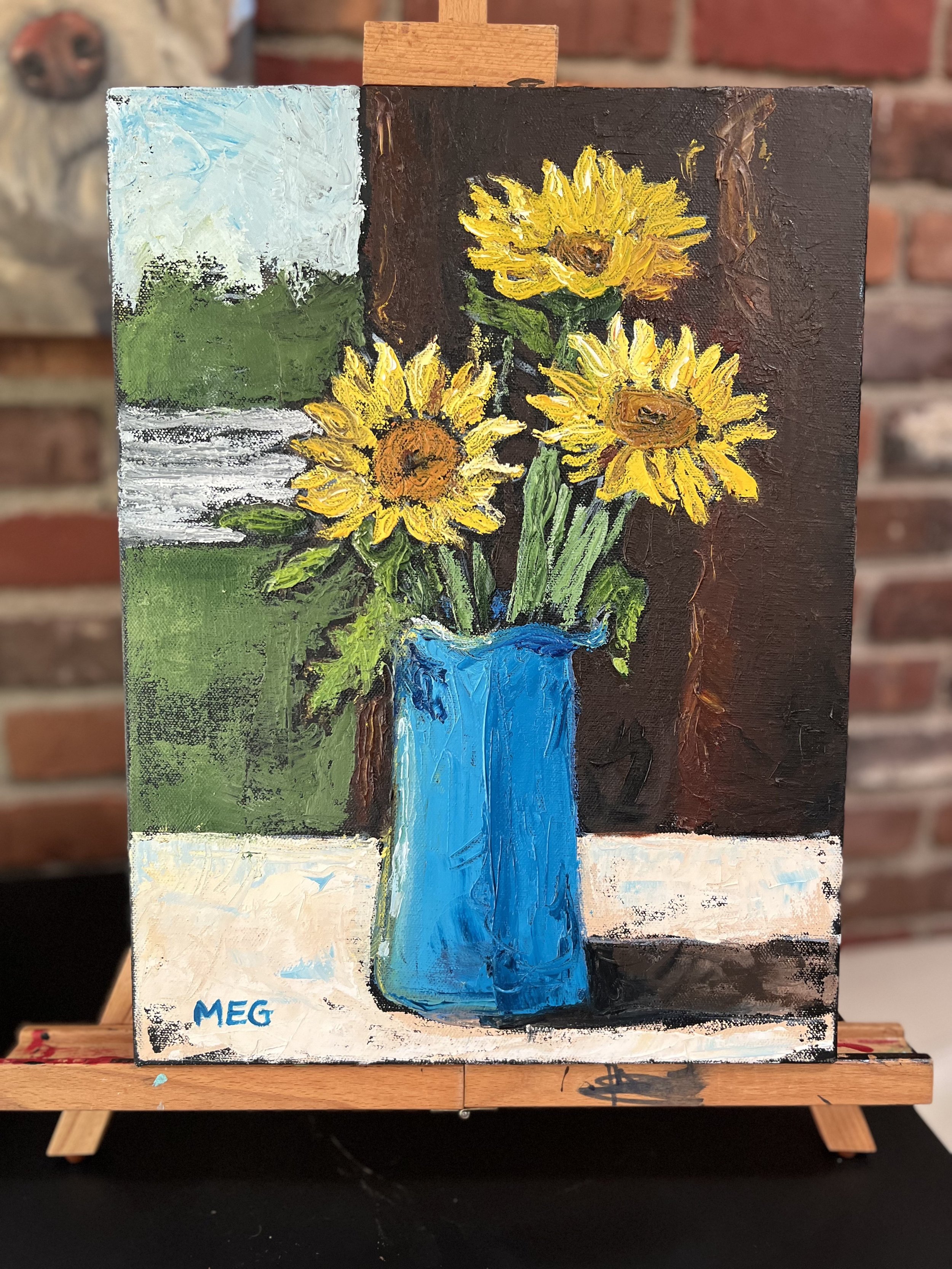 Bright Sunflowers Aqua Vase Sunlight Open Window