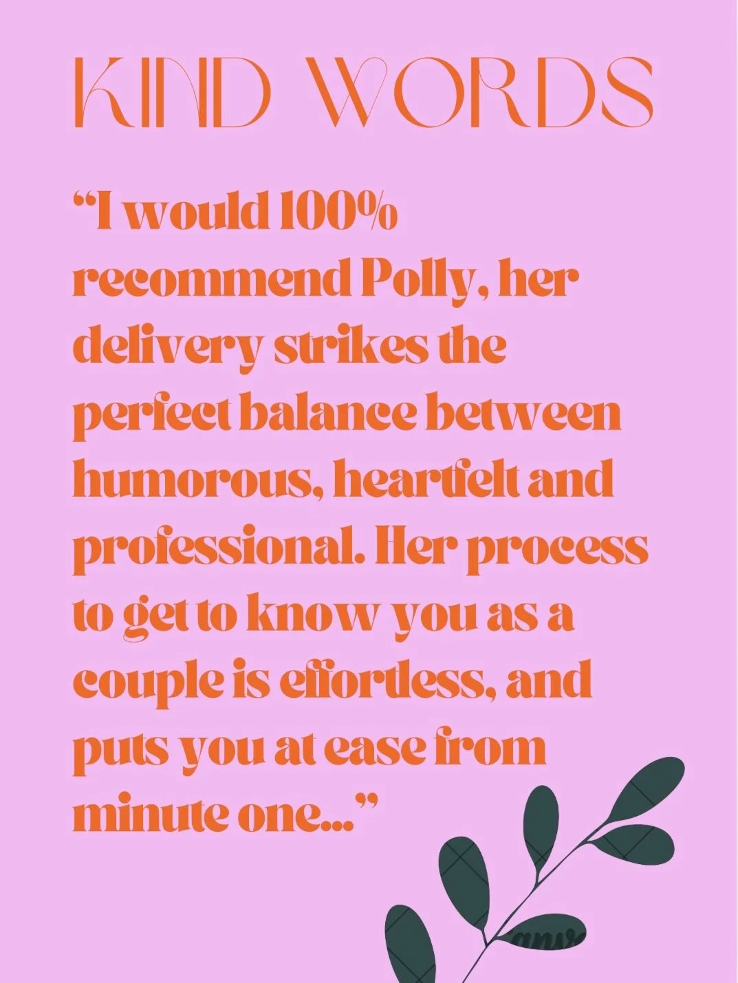 🥂 &ldquo;Would 100% recommend Polly.&rdquo;

I meeeeean&hellip; I&rsquo;ll take that 🥹😍

From lush, heartfelt moments to big laughs (and calming the occasional nervous groom 👀), this is exactly how I want couples to feel from minute one. My job a