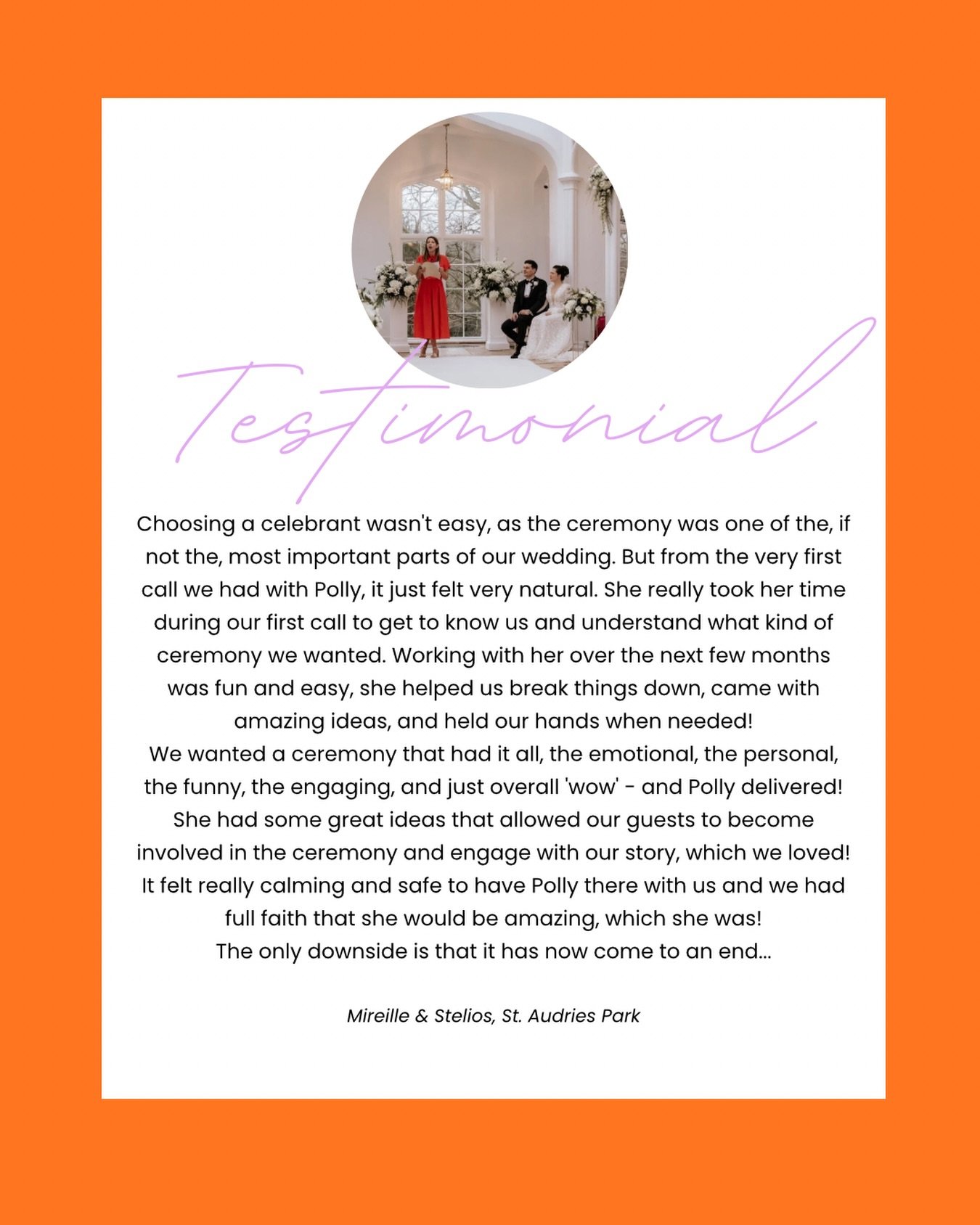 Soooo happy to share Mireille &amp; Stelios&rsquo;s lovely words about their ceremony @staudriespark As your celebrant, creating those magical moments that create ALL the special feels is what it&rsquo;s all about. 

Ready to make your day completely