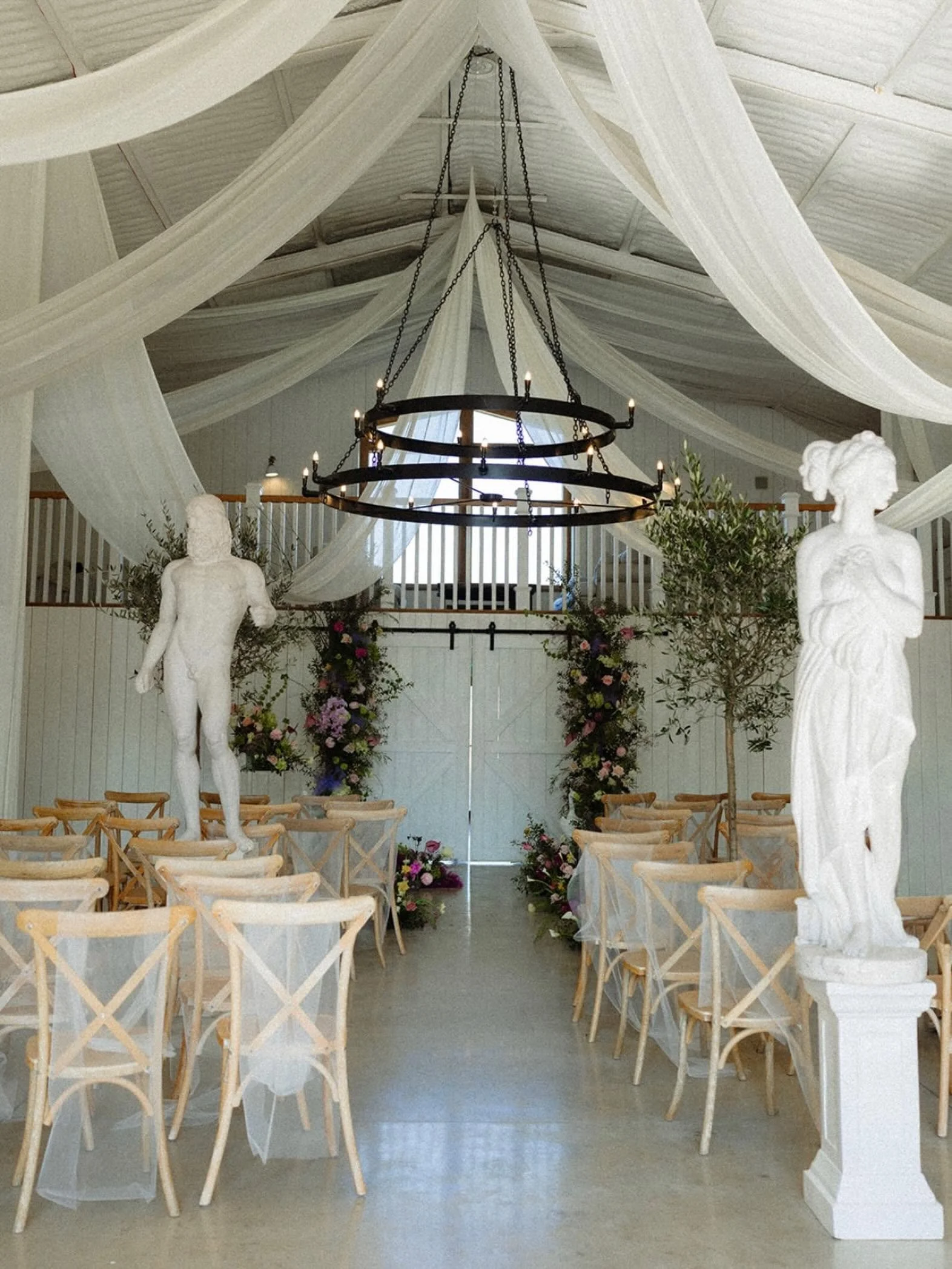 Ceremony space all set up at the White Barn wedding venue in South Petherton, Somerset.
