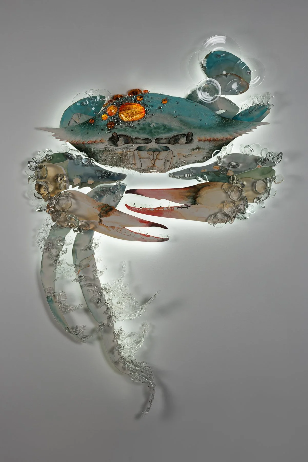 Lantern, 2025 Wood, watercolor, hot-sculpted, engraved, and painted glass, LED 6' x 4' 5" x 7"