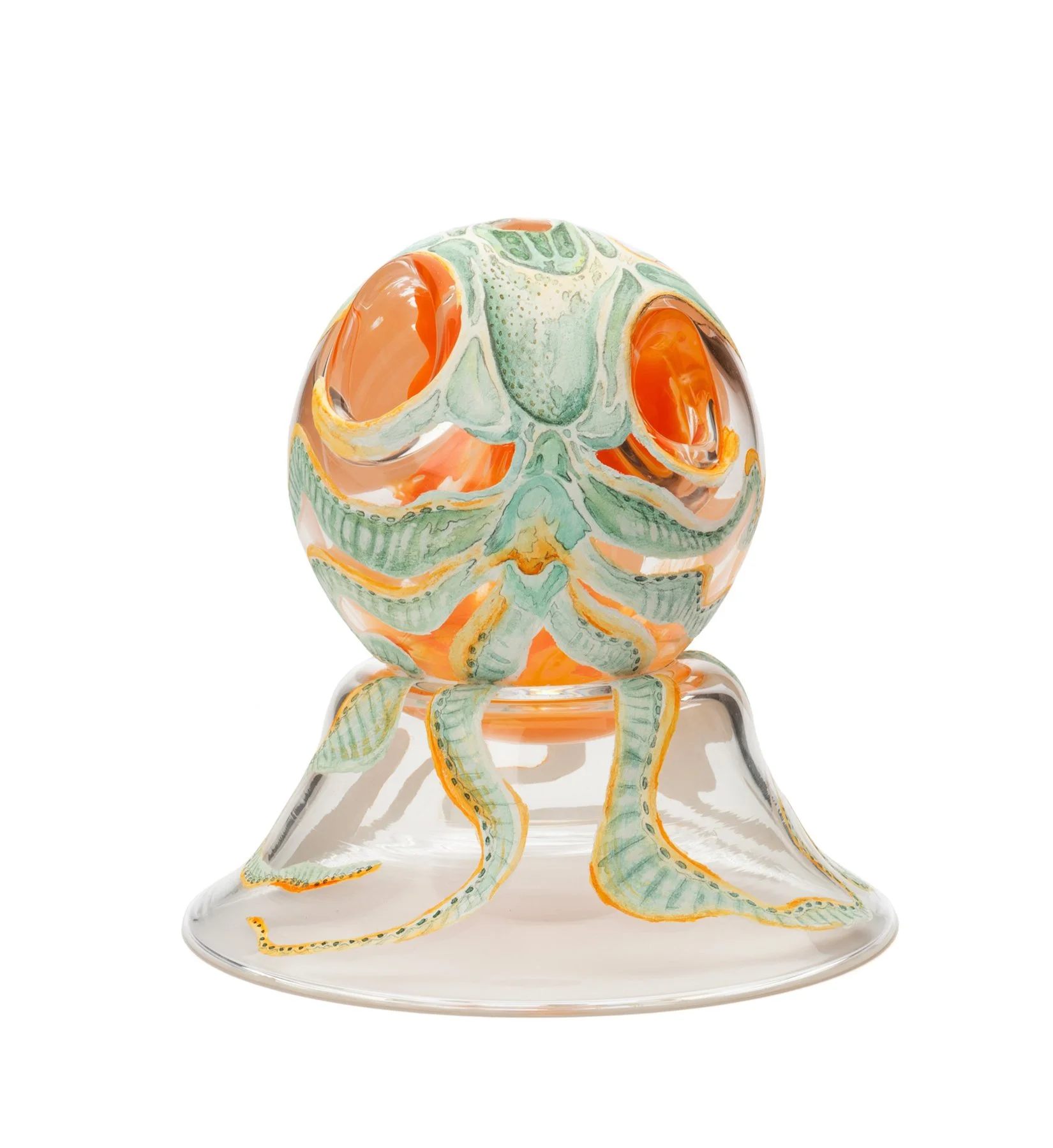 Diamond Squid, 2025 Blown Glass, watercolor, acrylic 5" 1/2" x 5"1/2" x 5"