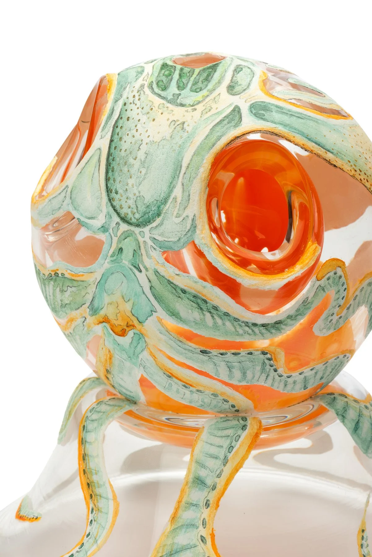Diamond Squid, 2025 Blown Glass, watercolor, acrylic 5" 1/2" x 5"1/2" x 5"