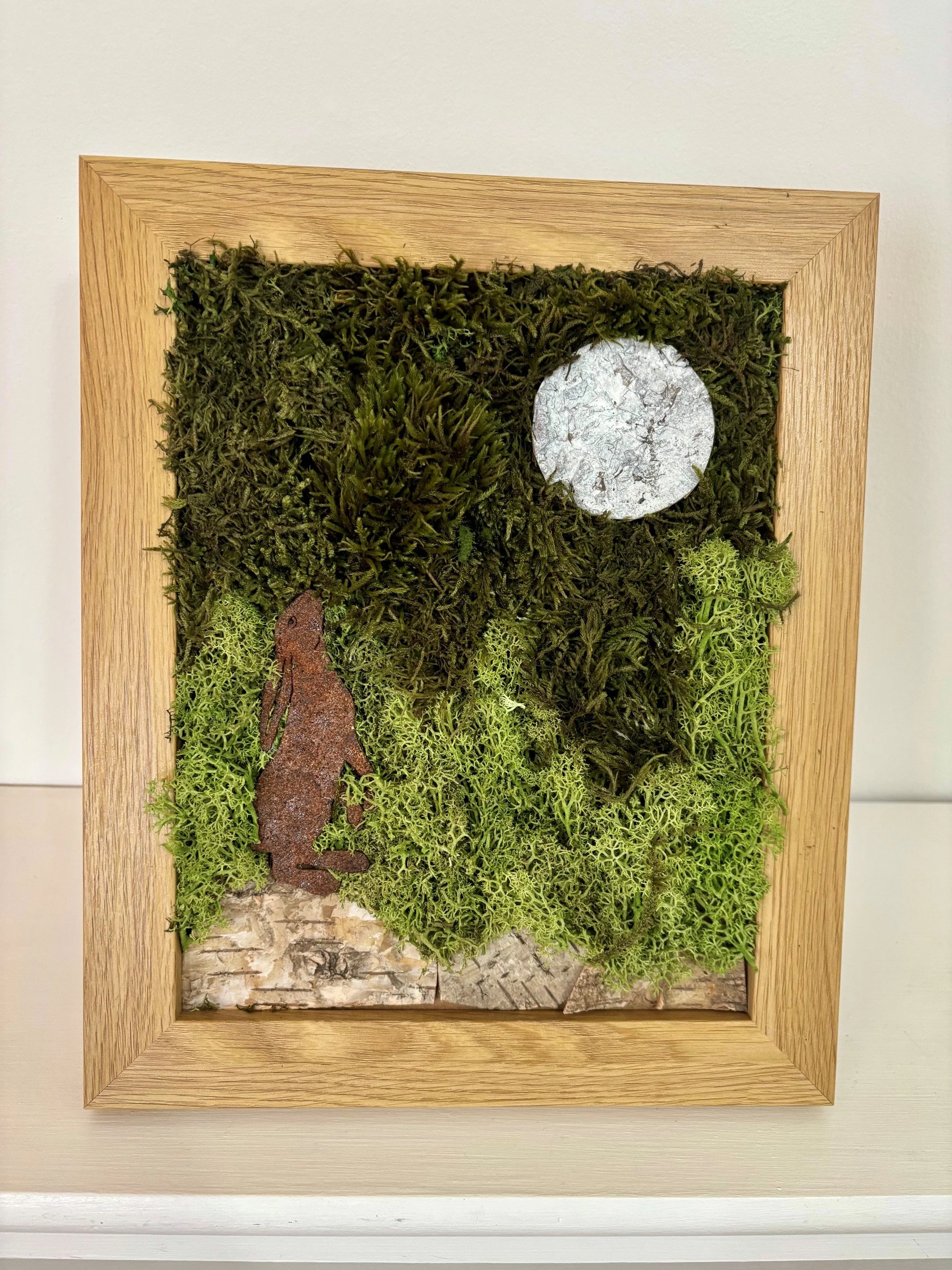 "Moonlit Hare" Handmade Moss  Art.