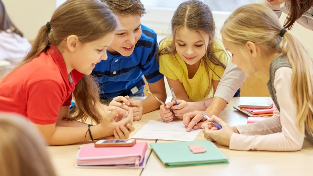 Students working together at a table