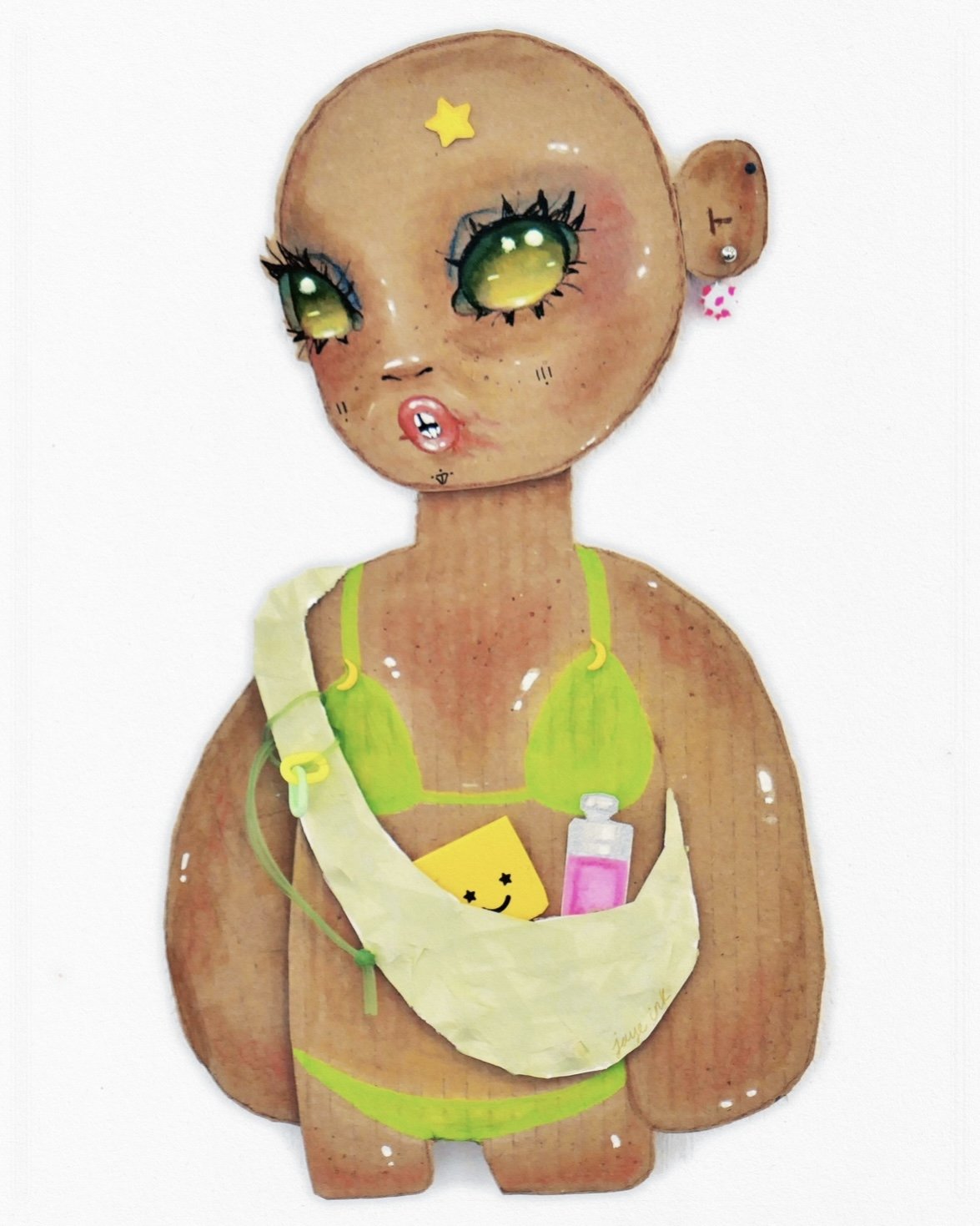 SUMMER ESSENTIALS GAL | 19 x 32.5 cm ⋆ Cardboard, acrylic paint, markers, coloured pencils, miscellaneous jewellery & accessories, washi tape.