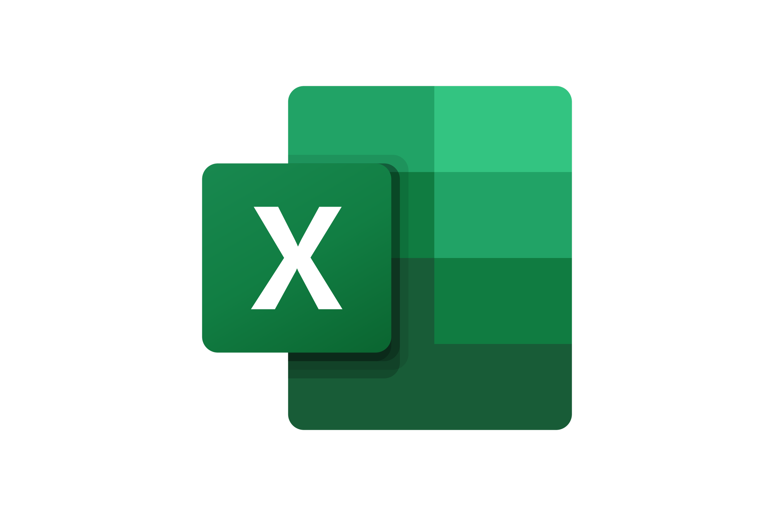 Microsoft Excel logo with a green 'X' symbol and a stacked grid of green squares in the background.