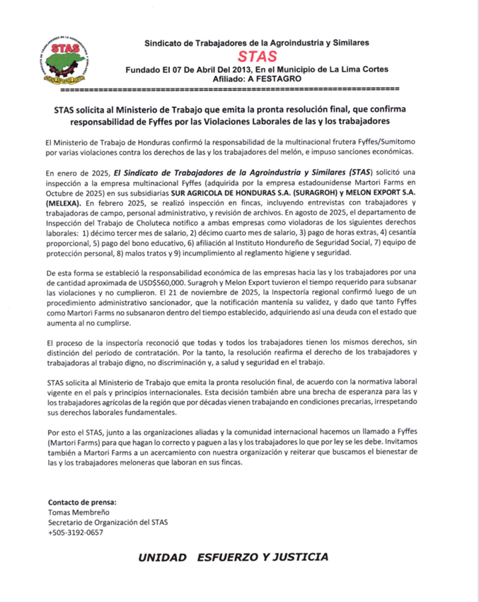 Trabajadores de la Agroindustria denuncian la violacion a sus derechos laborales en meloneras del sur constatadas por la Secretaría de Trabajo y exigen inmediata resolución.&nbsp;