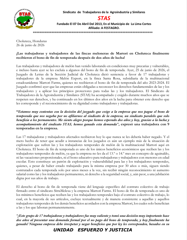 Un fallo que marca un precedente en la defensa de los derechos laborales. La organización y la perseverancia hicieron posible este importante logro para las y los trabajadores de MARTORI