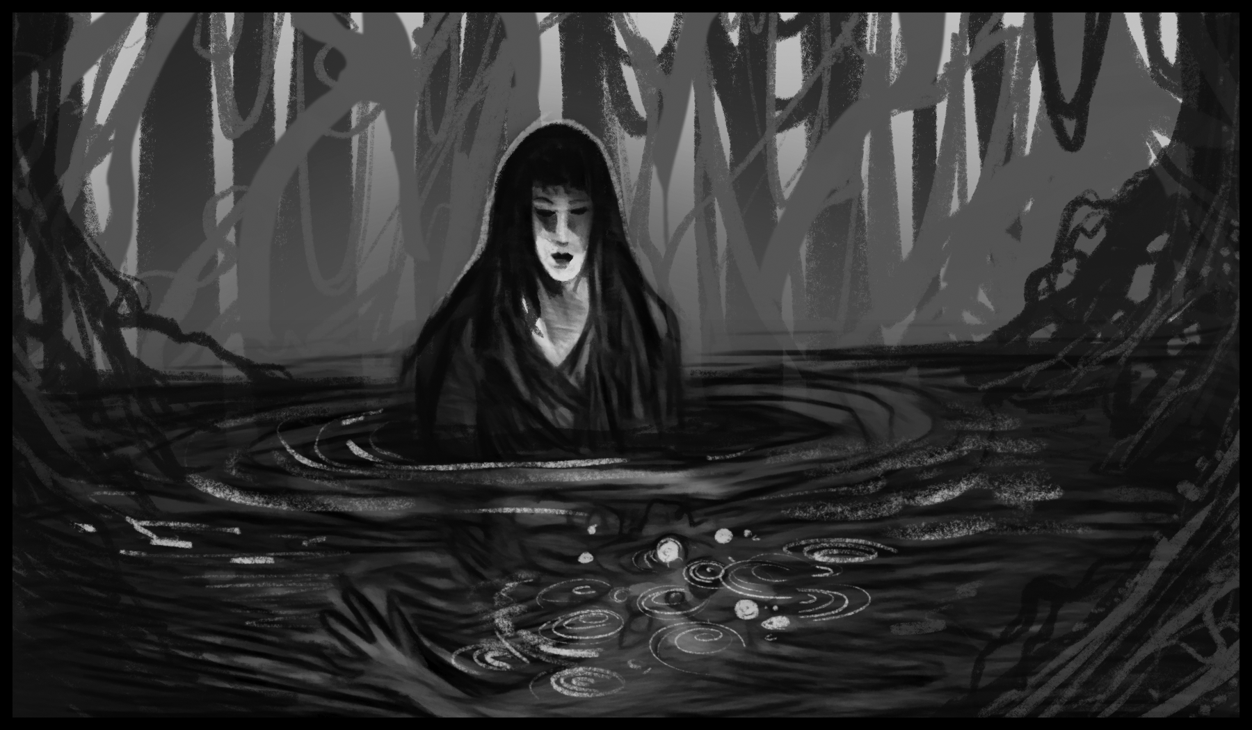 The Monster - The only things about her that weren't black were the mint green nails on her one gloveless hand, her blood red lipstick, and the silver ring pierced through the center of her bottom lip.