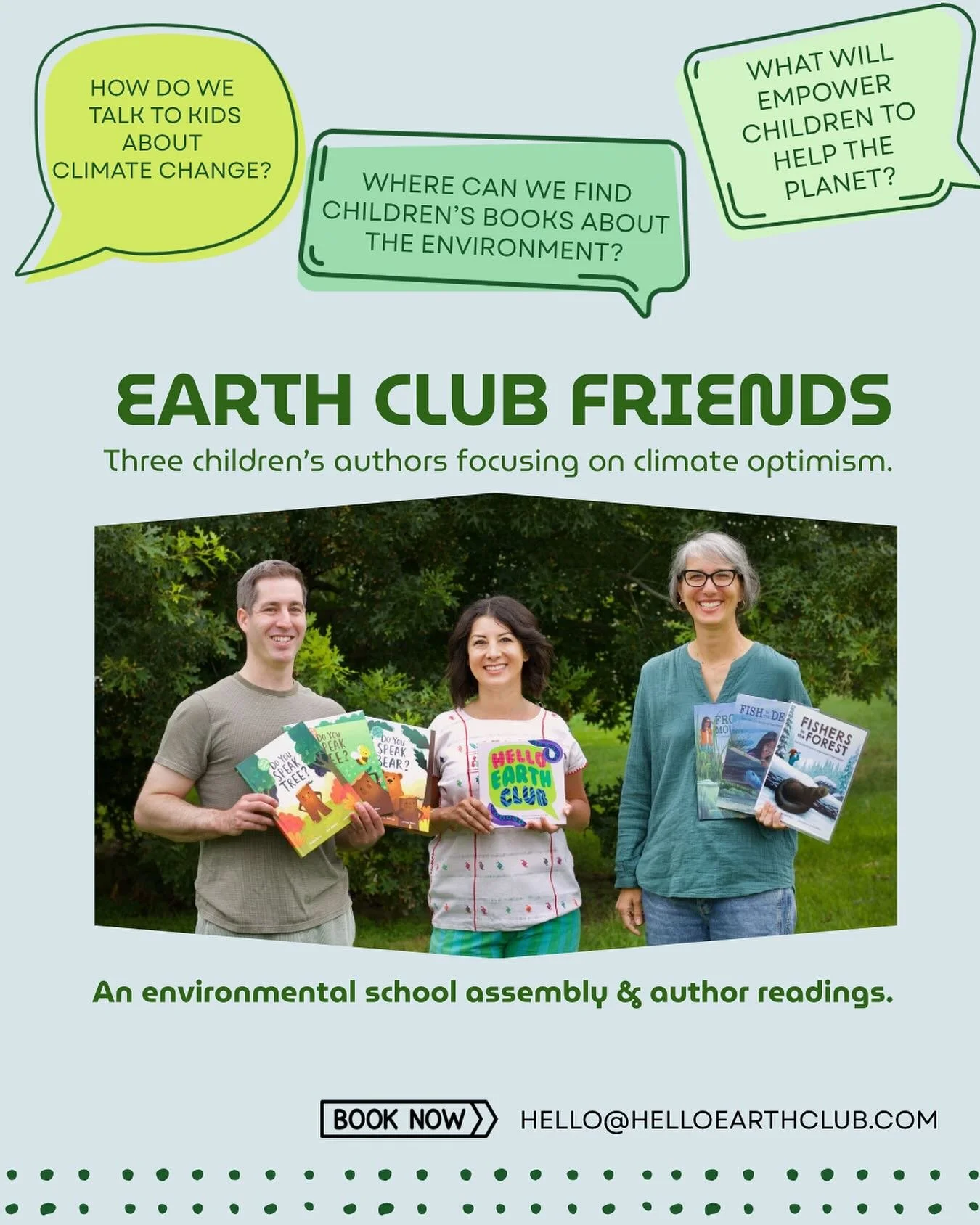 We&rsquo;d love to come to your school and inspire children with hopeful stories about our planet and the small ways we can all help. Reach out to learn more about our programs that connects with your curriculum. 

#Earthclub #earthclubfriends #schoo