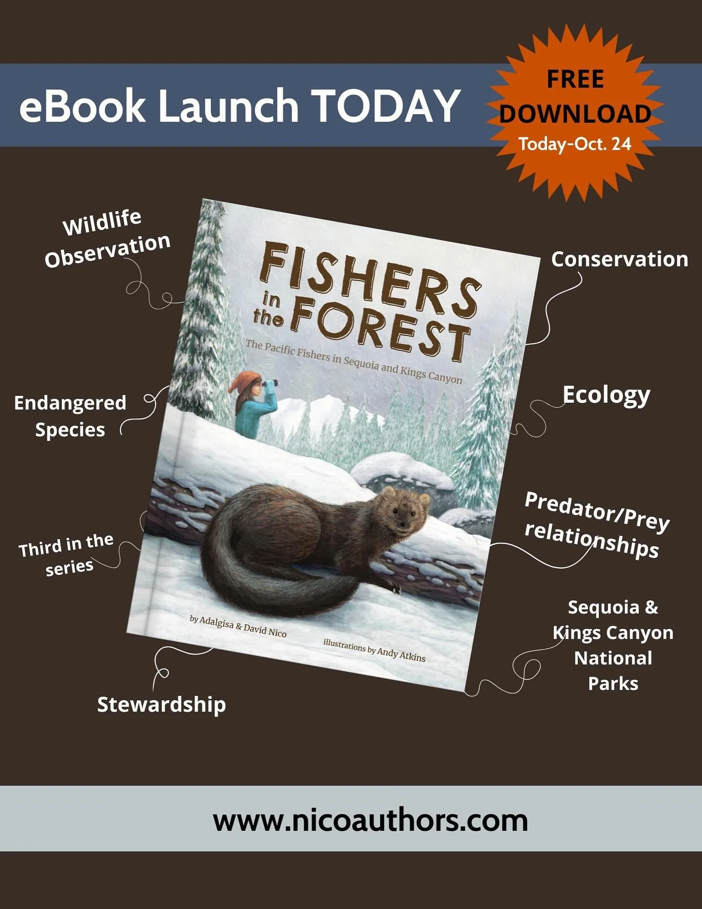 Today’s the day!!! Download your FREE copy of Fishers in the Forest. We are so grateful to our whole team  for their generous contributions to our book!!! Especially @andyatkins13 our wonderful book designer Lindsay, @brooke.vitale, @luna_and_p