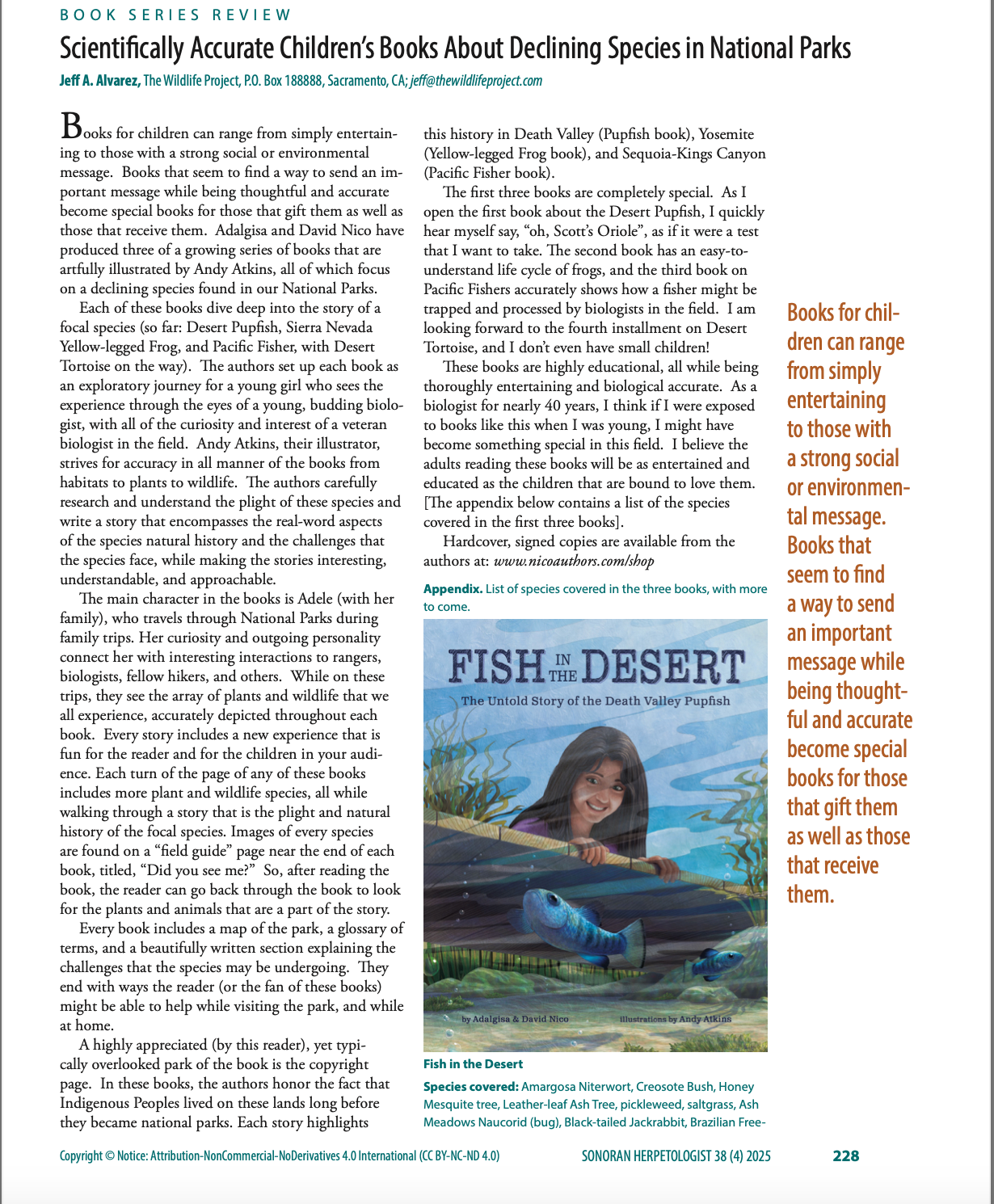 Bringing National Parks to Life Featured in Sonoran Herpetologist Journal