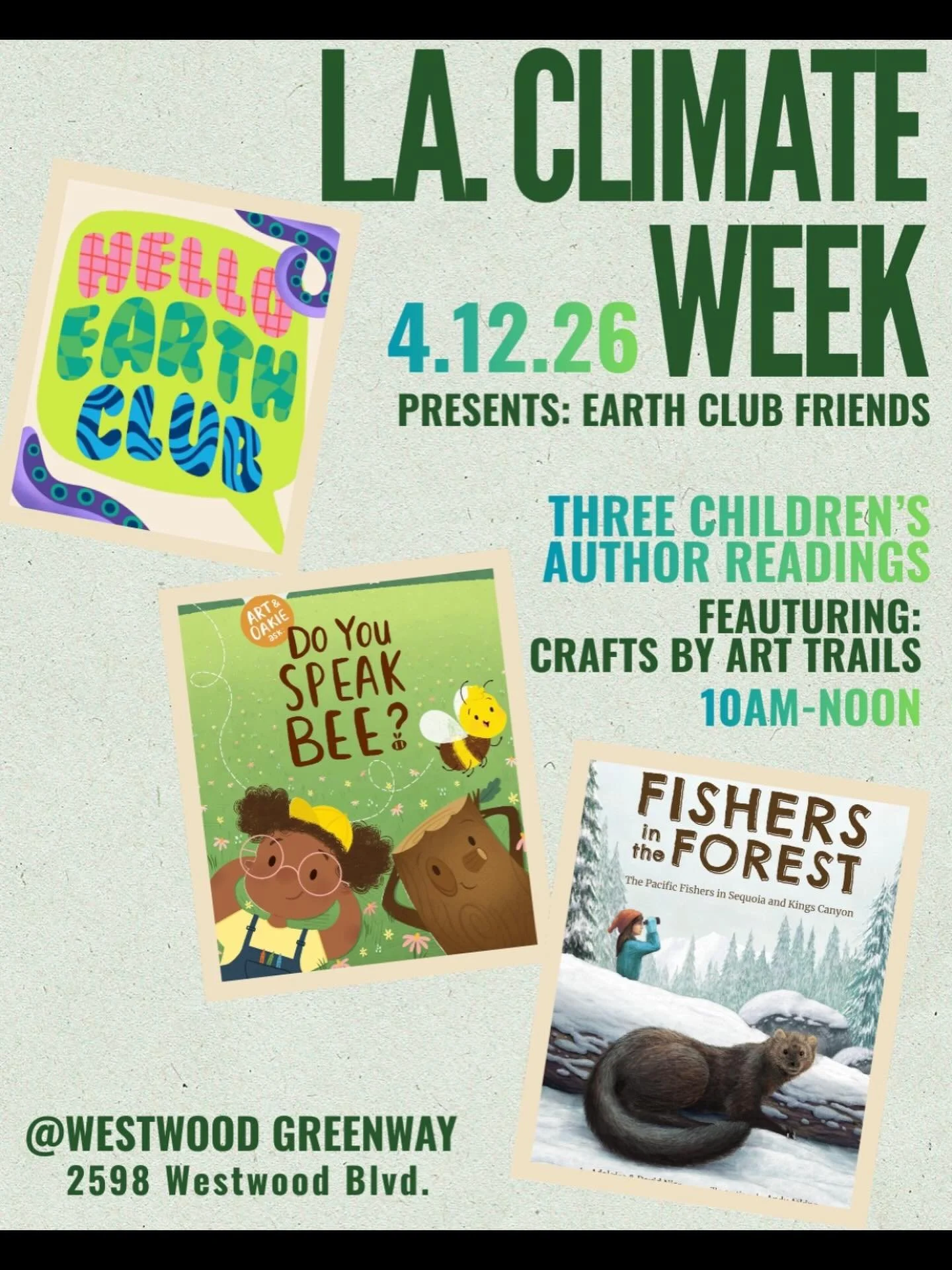 We&rsquo;re excited to be part of LA Climate Week with @oaktree_comics and @helloearthclub at @westwoodgreenway Stop by for nature themed read alouds, book signings, and arts and crafts for kids. A perfect way to spend time outdoors and celebrate the