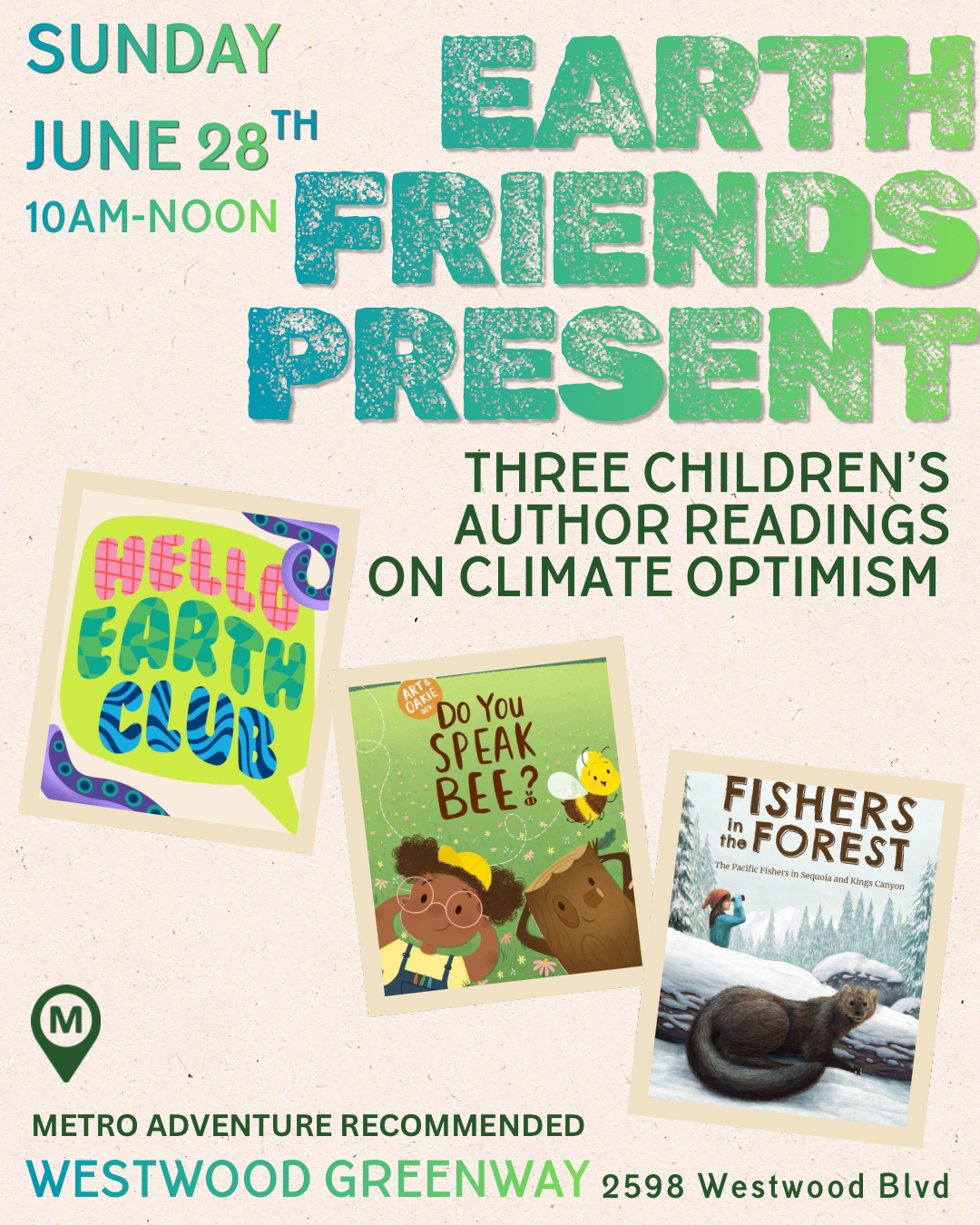 Three Children’s Author Readings on Climate Optimism at Westwood Greenway