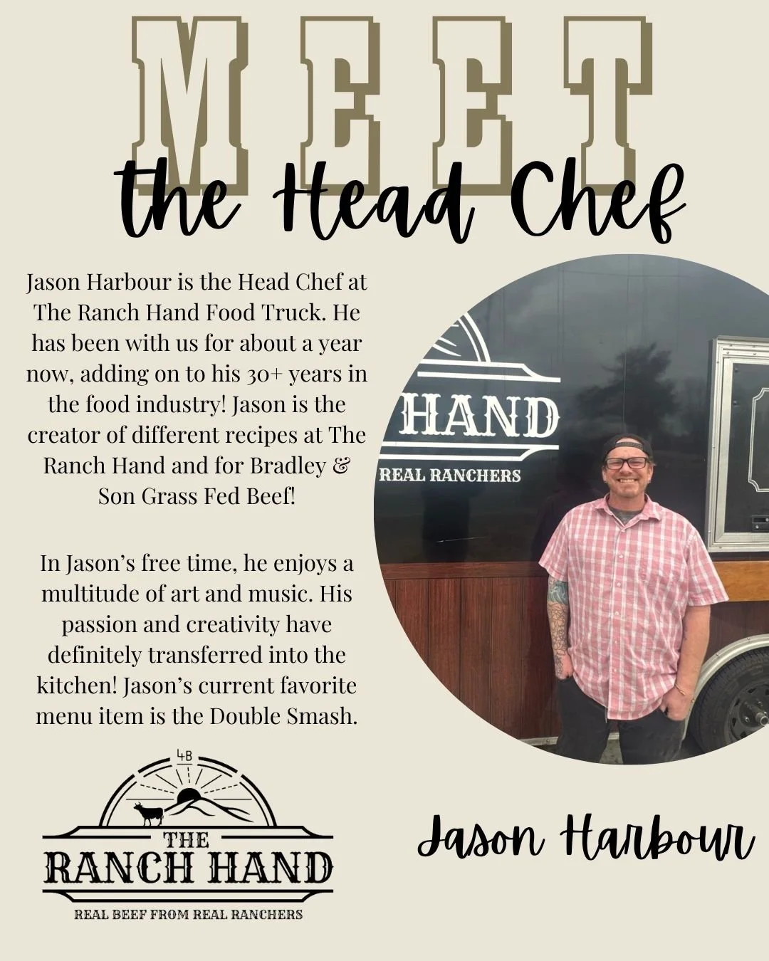 👋🏻Meet the Staff

Jason Harbour is our Head Chef at The Ranch Hand. He has 30+ years experience in the food industry and has been an amazing addition to our team!

#meetthestaff #meettheteam #bestburgersinchico #TheRanchHandFoodTruck #chico #local 
